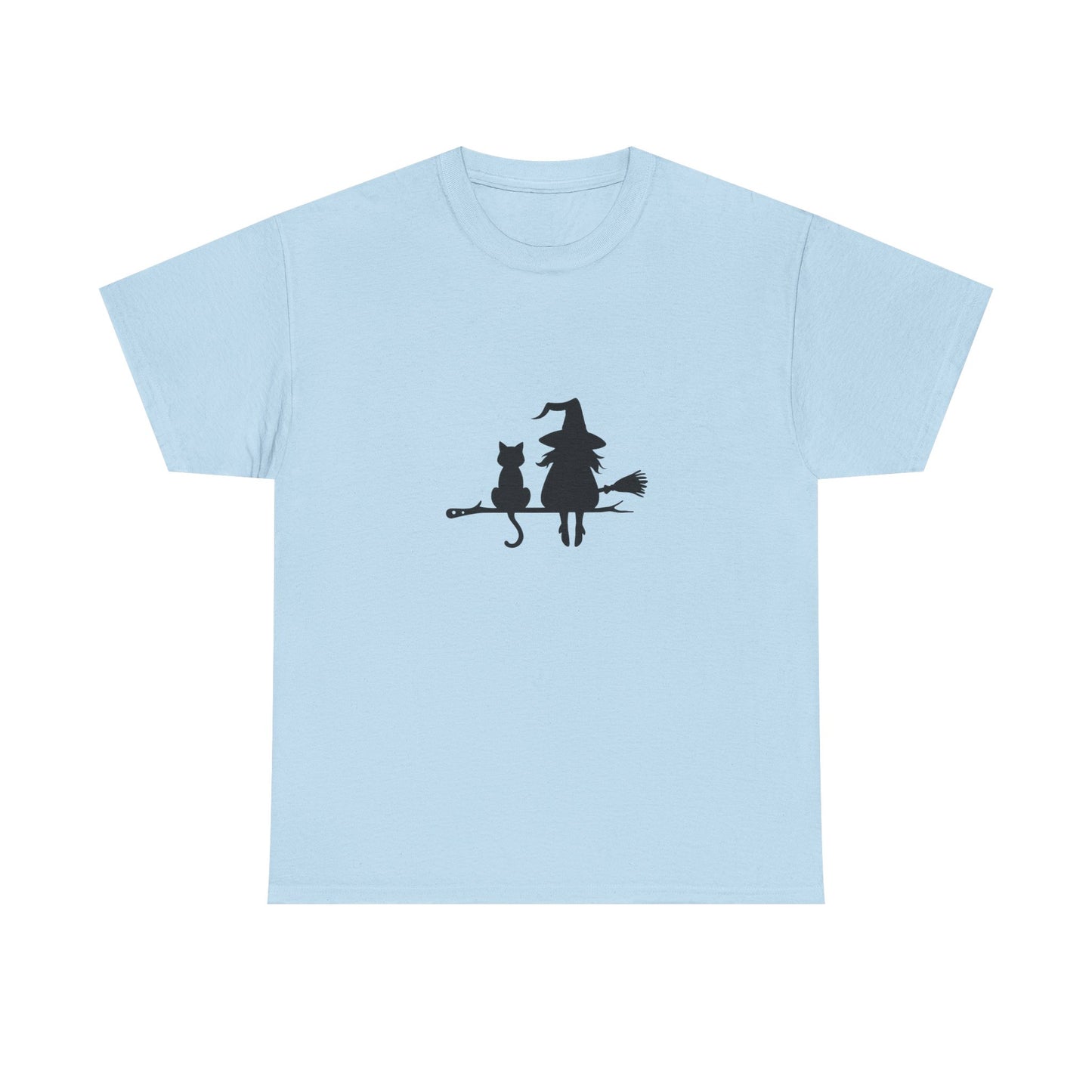 Witch and Cat Tee | Spooky Unisex Shirt for Halloween | Cute Witchwear for Cat Lovers | Fall Wardrobe Essential | Gift for Magical Friends