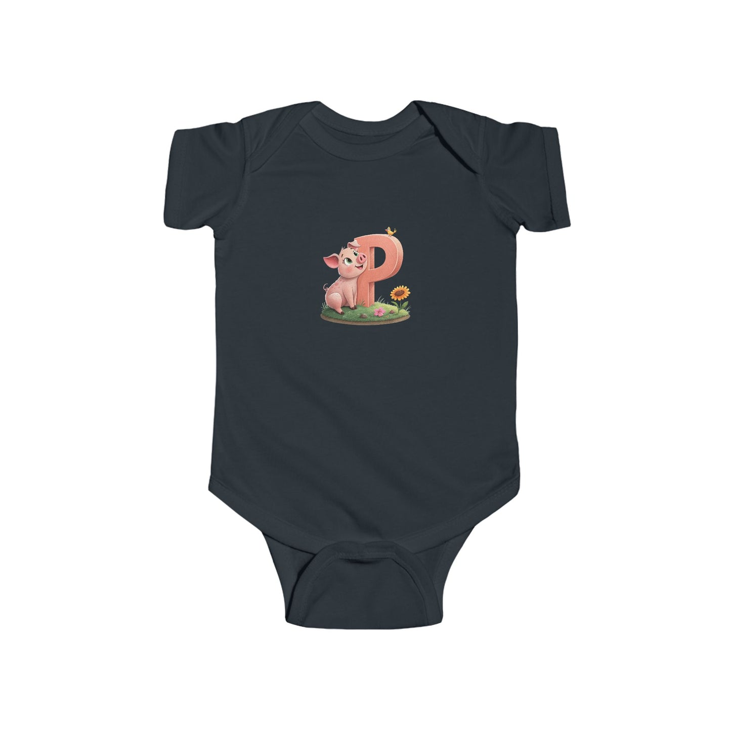 Cute Pig Initial Baby Bodysuit, Personalized Infant Outfit, Baby Shower Gift, Toddler Clothes, Newborn Apparel, Fun Birthday Gift