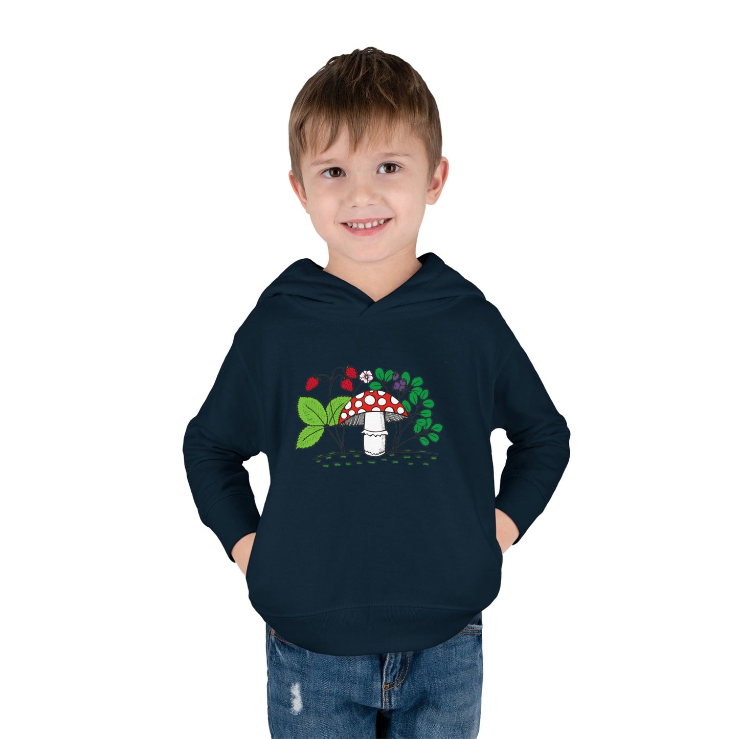 Whimsical Toddler Pullover Fleece Hoodie, Cute Sweater for Kids, Cozy Fall Fashion, Mushroom Design, Halloween Outfit, Gift for Toddlers