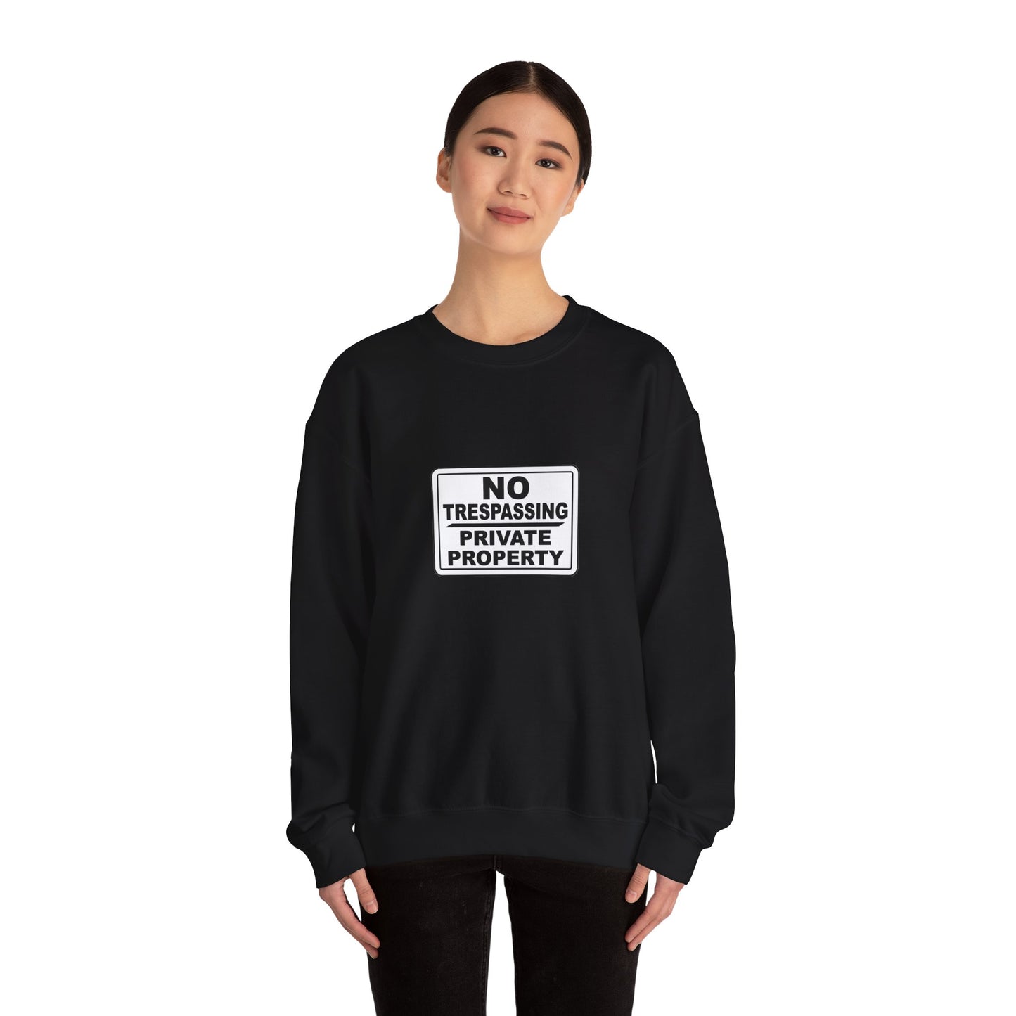 No Trespassing Crewneck Sweatshirt, Unisex Sweatshirt, Cozy Apparel, Casual Outfit, Gift for Homeowners, Security Sweater