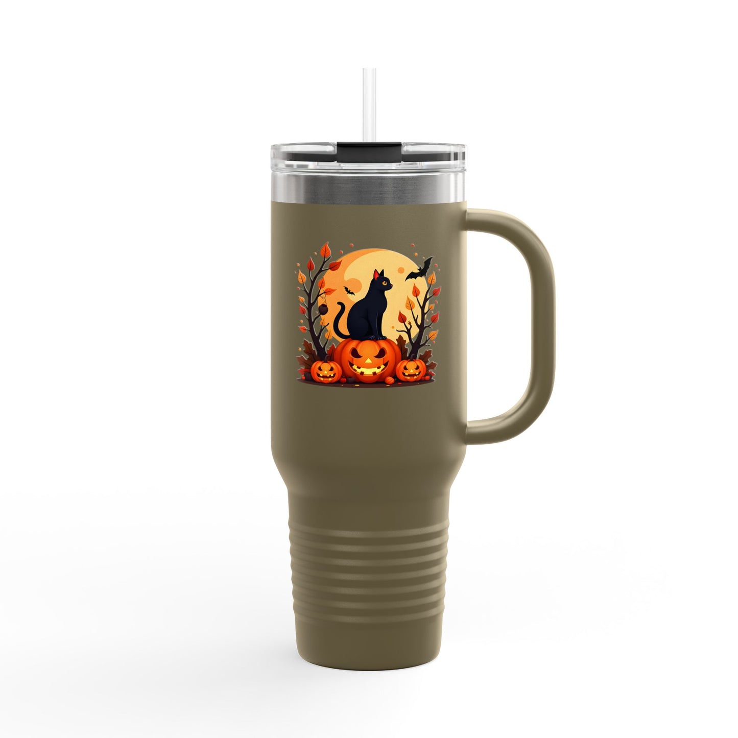 Halloween Cat Insulated Travel Mug | 40oz, Fall Coffee Tumbler, Pumpkin Travel Cup, Spooky Drinkware, Gift for Cat Lovers