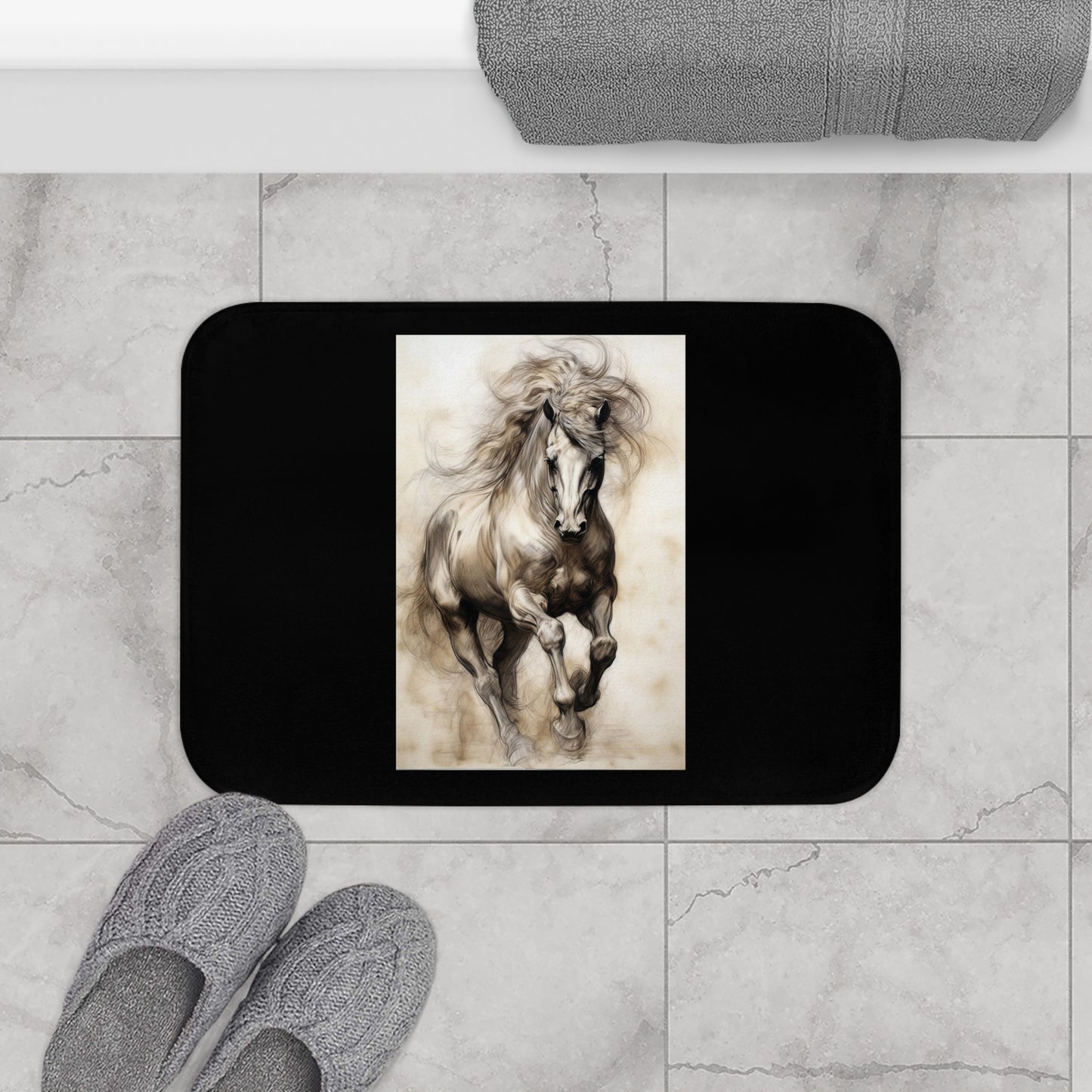 Elegant Horse Art Bath Mat, Equestrian Decor, Bathroom Accessory, Horse Lover Gift, Animal-Themed Bath Decor, Home and Garden