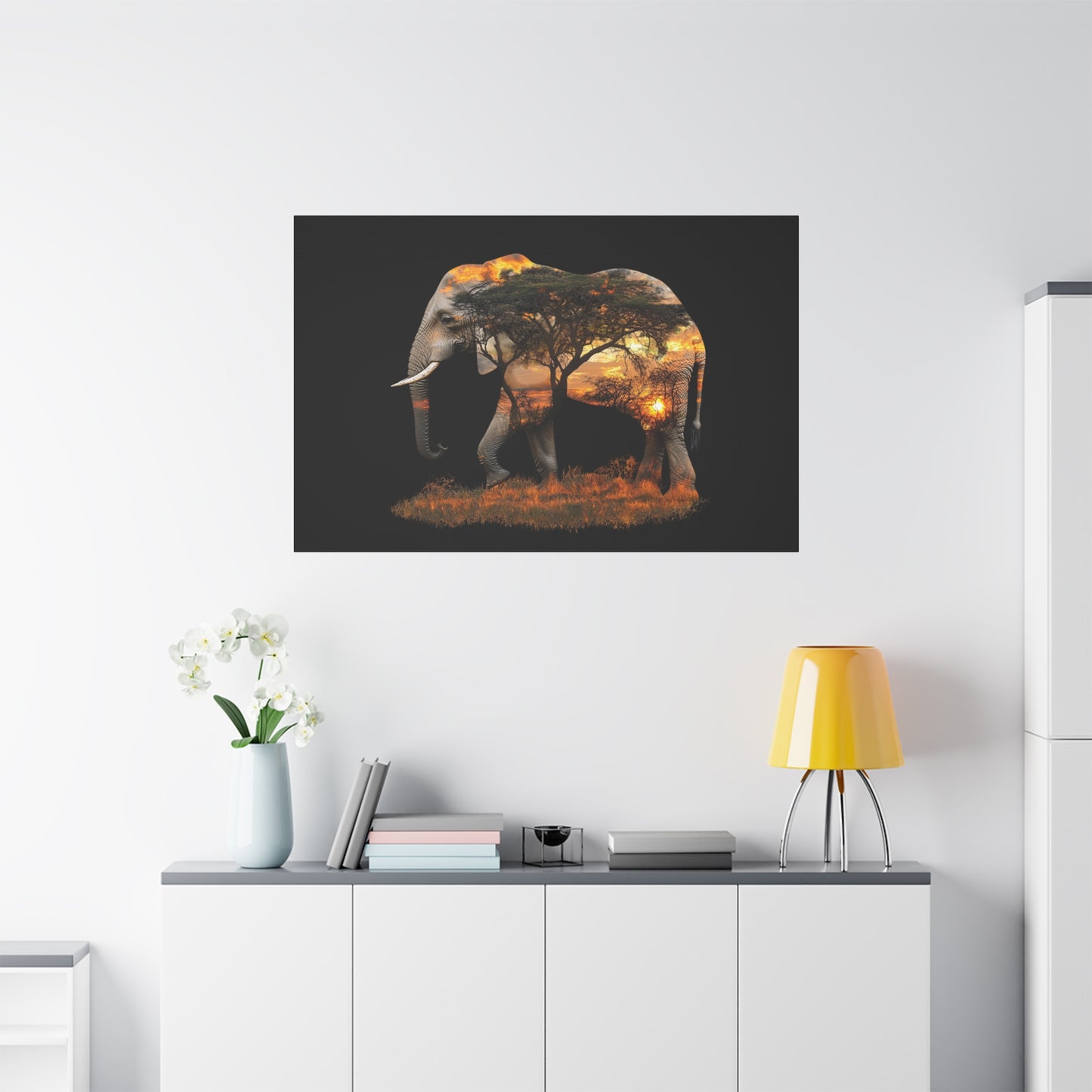 Elephant Tree Matte Canvas Art, Nature Wall Decor, Wildlife Home Decoration, Gift for Animal Lovers, Boho Living Room Accent
