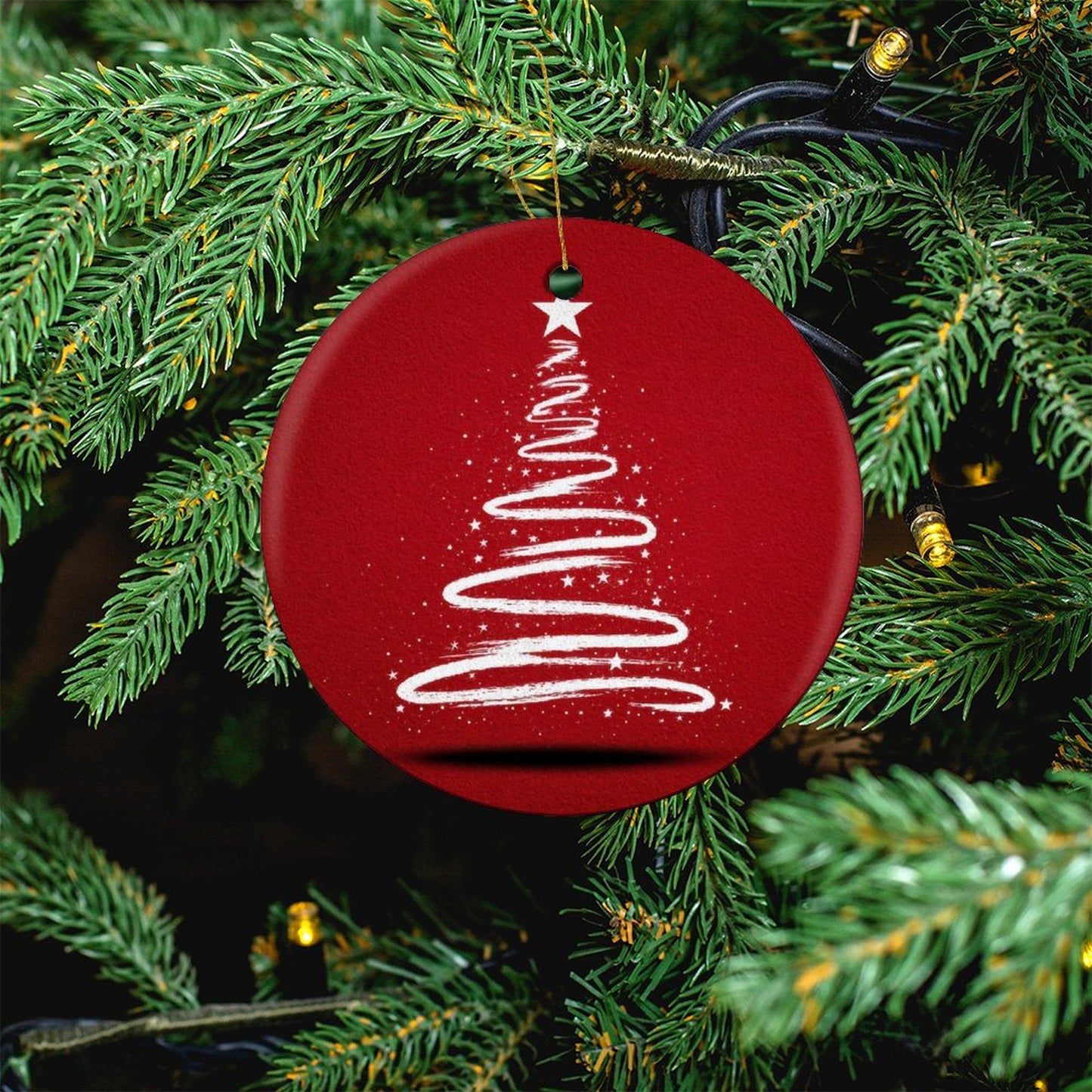 Round Christmas Ceramic Ornament (Glossy Surface) - Tree
