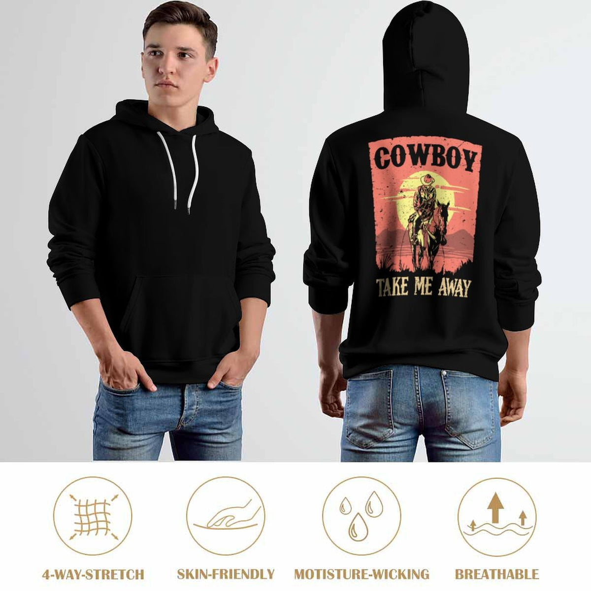 Cowboy Men's Cool Hoodie with Double-layer Cap