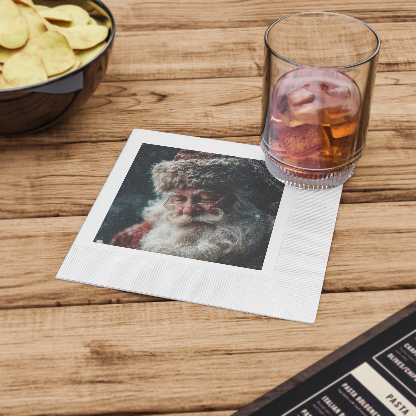 White Coined Napkins- Santa