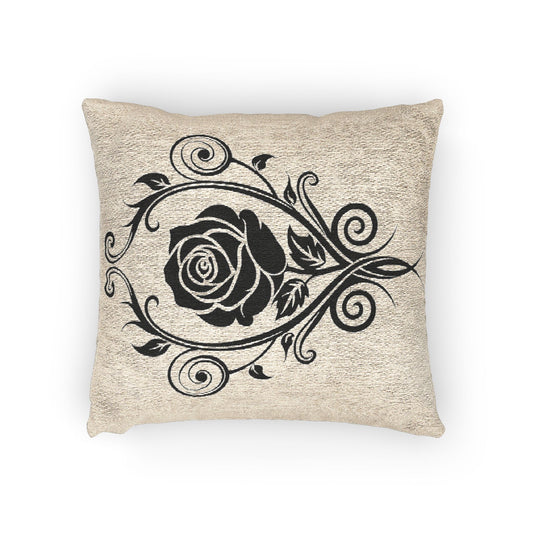 Elegant Floral Woven Pillow, Black Rose Decor, Bohemian Home Accent, Cozy Cushion for Living Room, Gift for Him/Her, Wedding Decoration