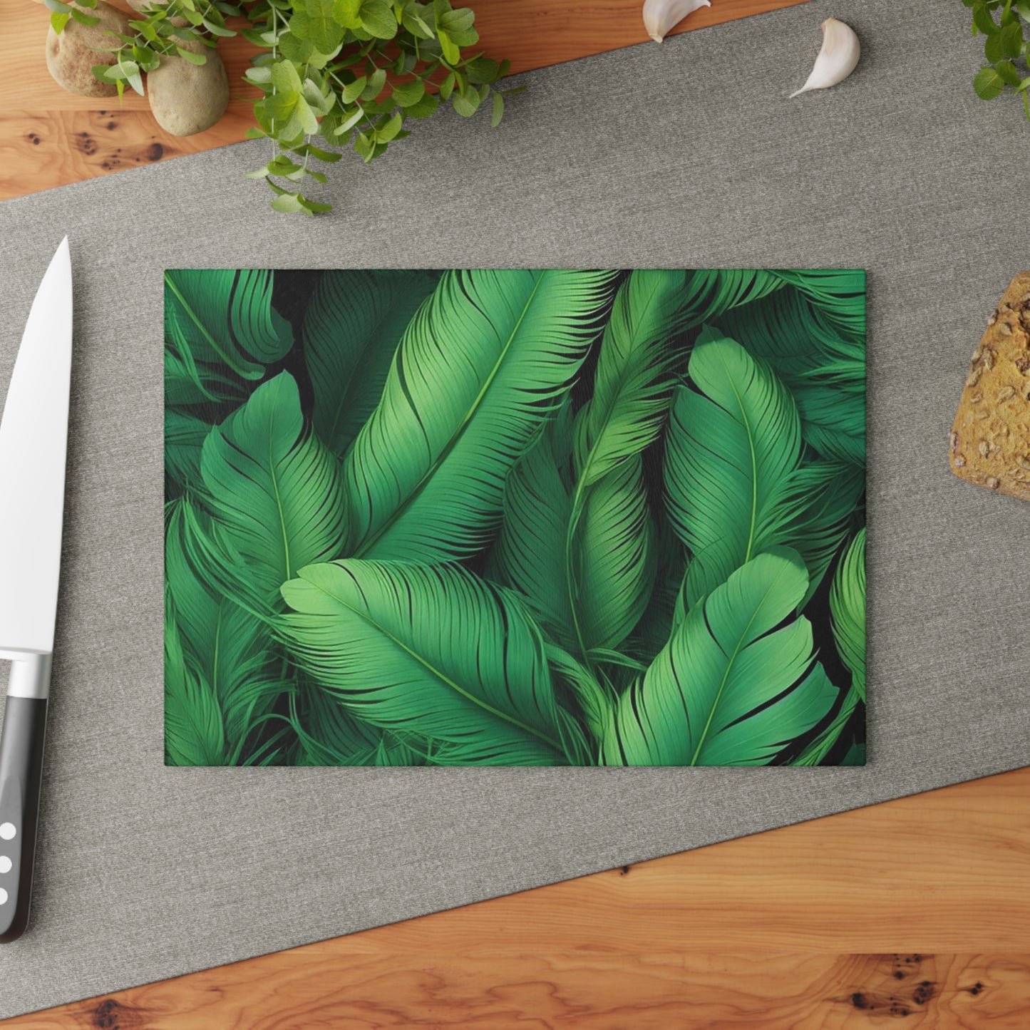 Tropical Glass Cutting Board, Kitchen Decor, Gift for Chefs, Leaf Design, Eco-Friendly Kitchen Essentials, Cookware