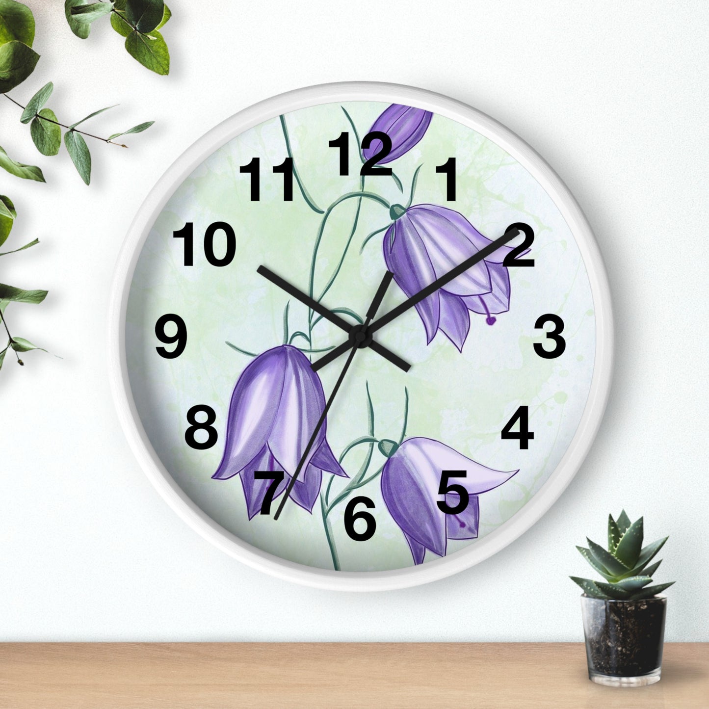Floral Wall Clock with Purple Blooms, Elegant Home Decor, Timeless Gift, Botanical Wall Art, Perfect for Mother's Day, Spring Decor