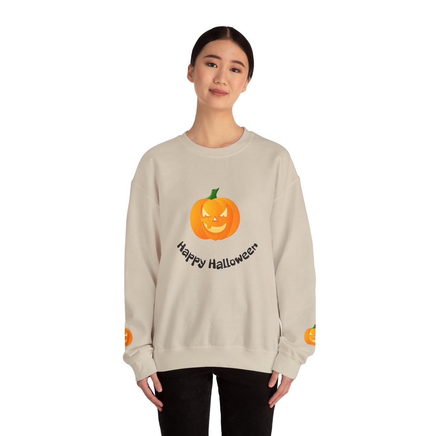 Halloween Pumpkin Sweatshirt, Cozy Fall Apparel, Unisex Crewneck for Halloween, Autumn Casual Wear, Fun Gift Idea