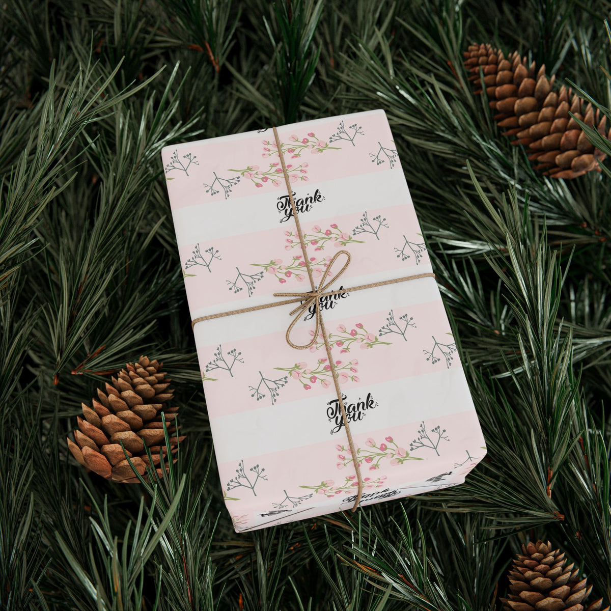 Floral Pink Thank you Wrapping Paper Roll