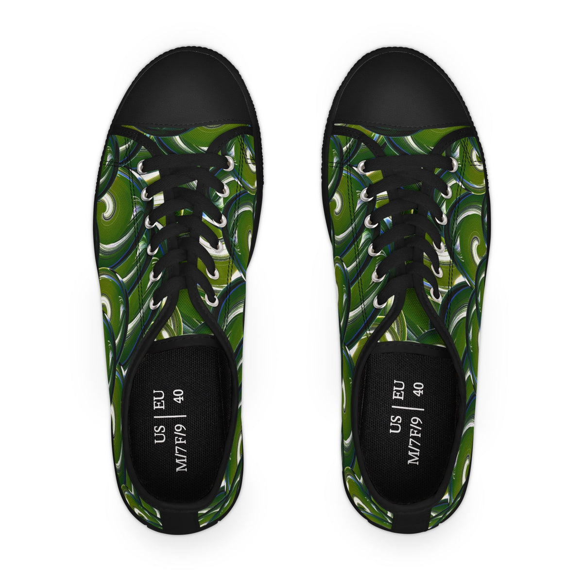 Green Bubble Pattern Women's Low Top Sneakers — Retro Abstract Tennis Shoes