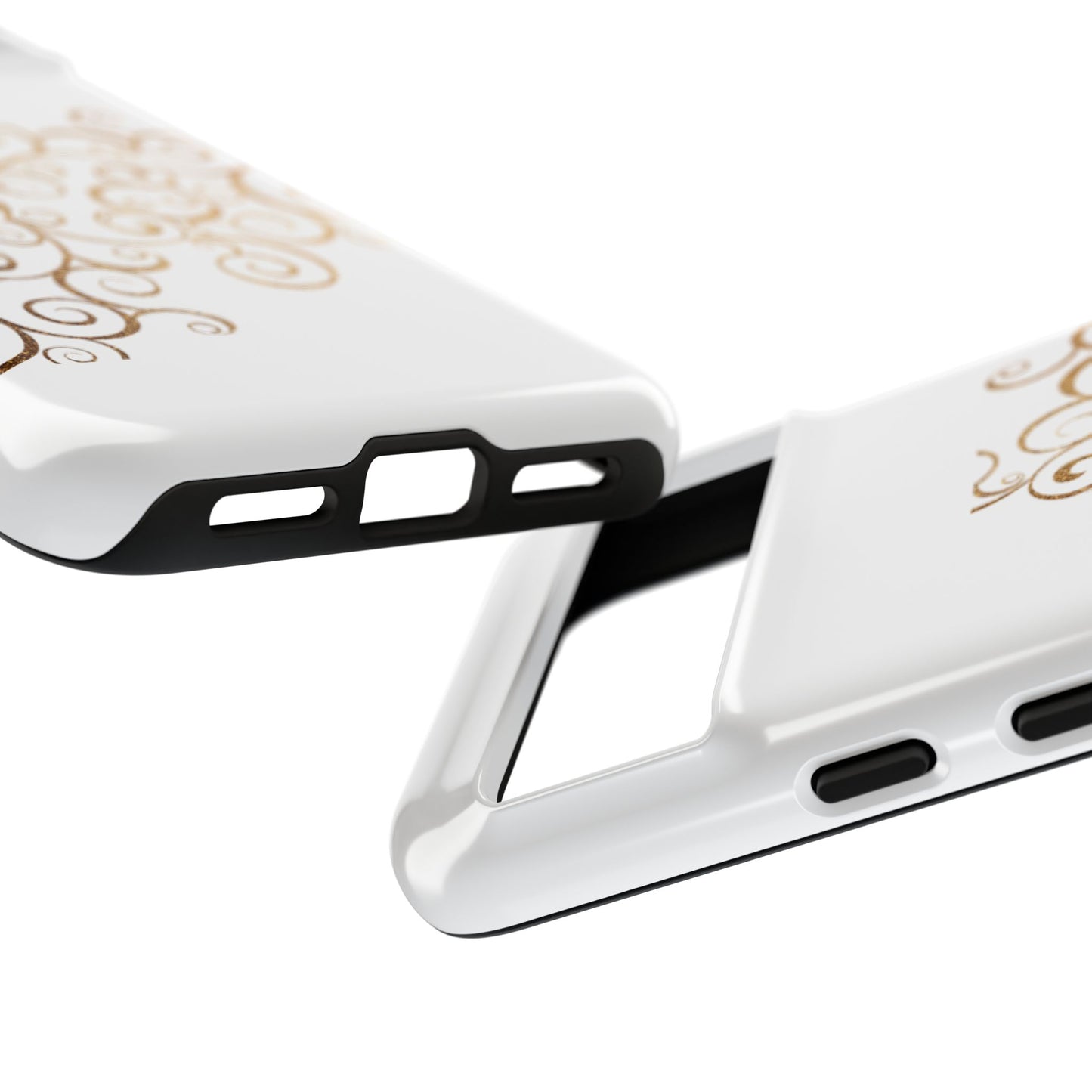 Elegant Floral Phone Case, Tough Cases, Gold Swirls, Stylish Protection, Trendy Gift, Chic Accessory