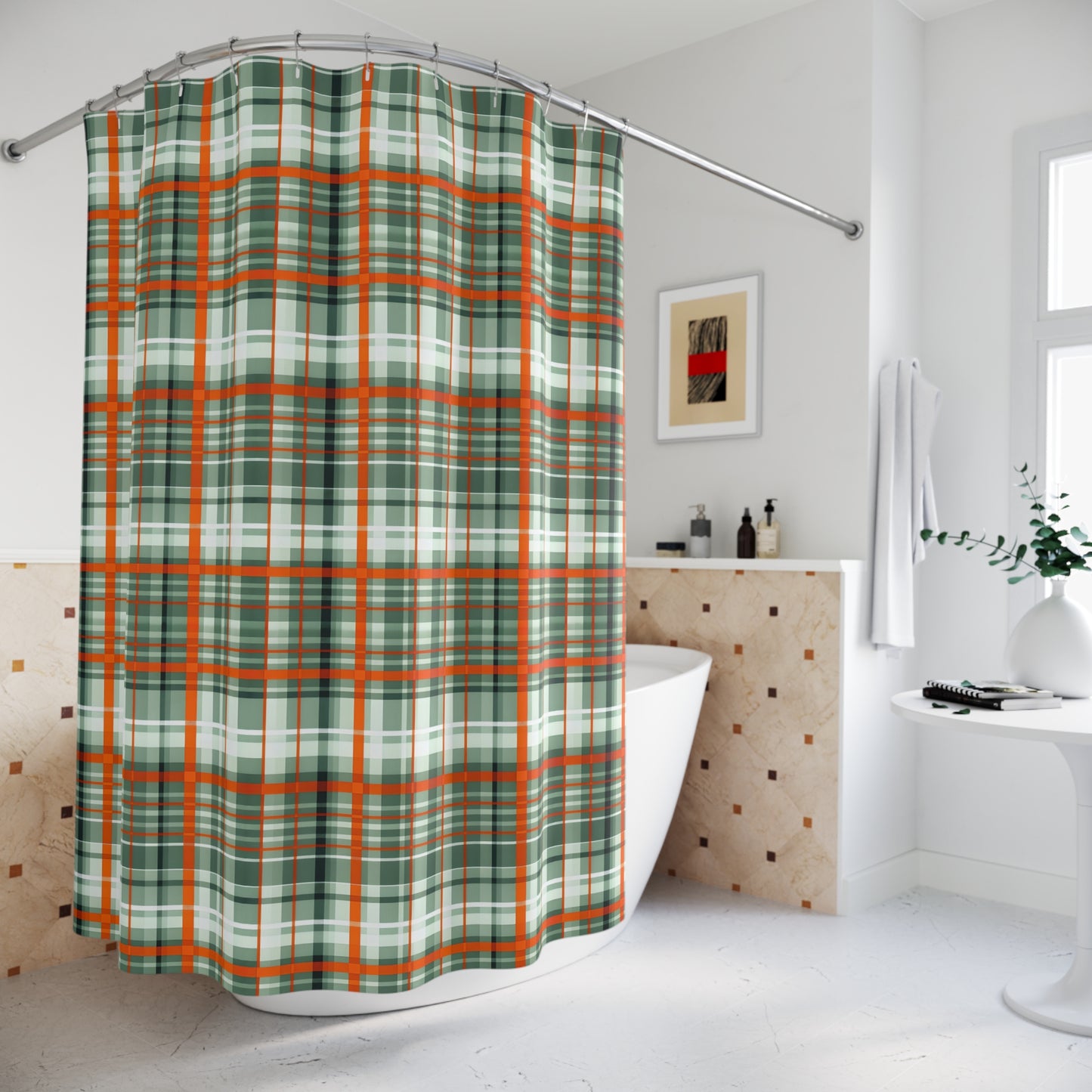 Cozy Plaid Shower Curtains, Rustic Bath Decor, Christmas Bathroom Accessory, Farmhouse Style, Plaid Print Shower Curtain