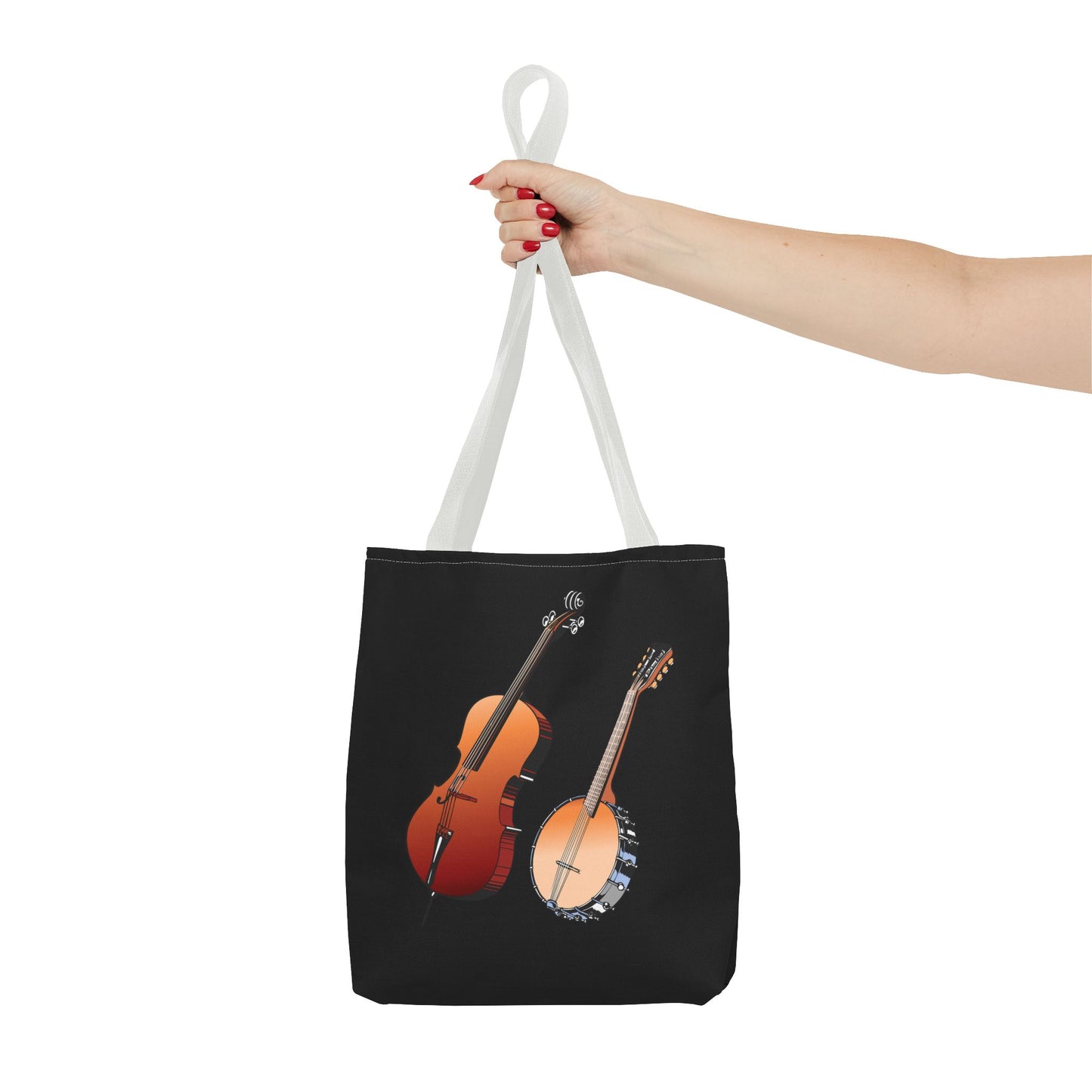 Musical Instruments Tote Bag, Music Lover Gift, Banjo and Cello Design, Stylish Grocery Tote, Concert Bag, Eco-Friendly Carryall