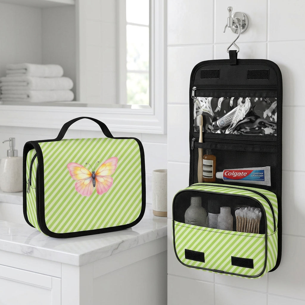 Green and White Custom Hanging Toiletry Bag