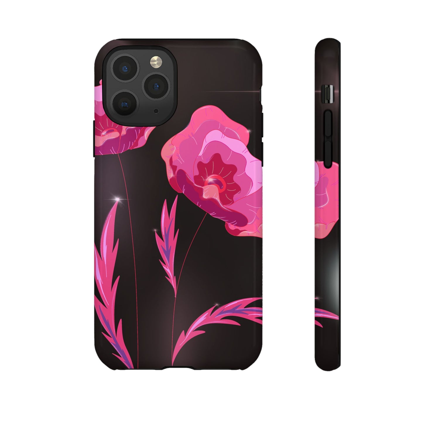 Floral iPhone Case | Tough Cases with Pink Poppy Design, Elegant Flower Phone Cover, Gift for Her, Spring Accessories, Chic Tech