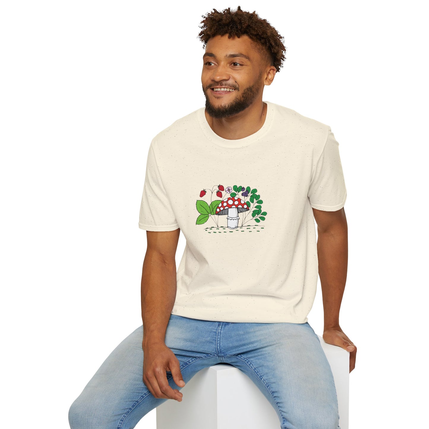 Whimsical Mushroom T-Shirt for Nature Lovers, Casual Tees, Gift for Gardeners, Unisex Softstyle Shirt, Eco-Friendly Apparel