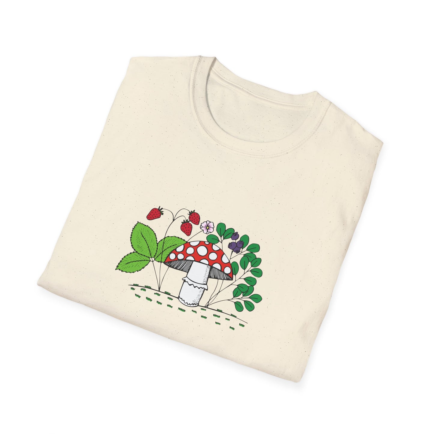 Whimsical Mushroom T-Shirt for Nature Lovers, Casual Tees, Gift for Gardeners, Unisex Softstyle Shirt, Eco-Friendly Apparel