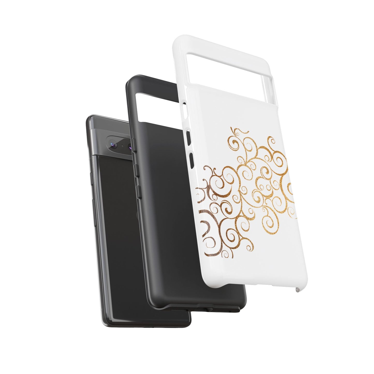 Elegant Floral Phone Case, Tough Cases, Gold Swirls, Stylish Protection, Trendy Gift, Chic Accessory