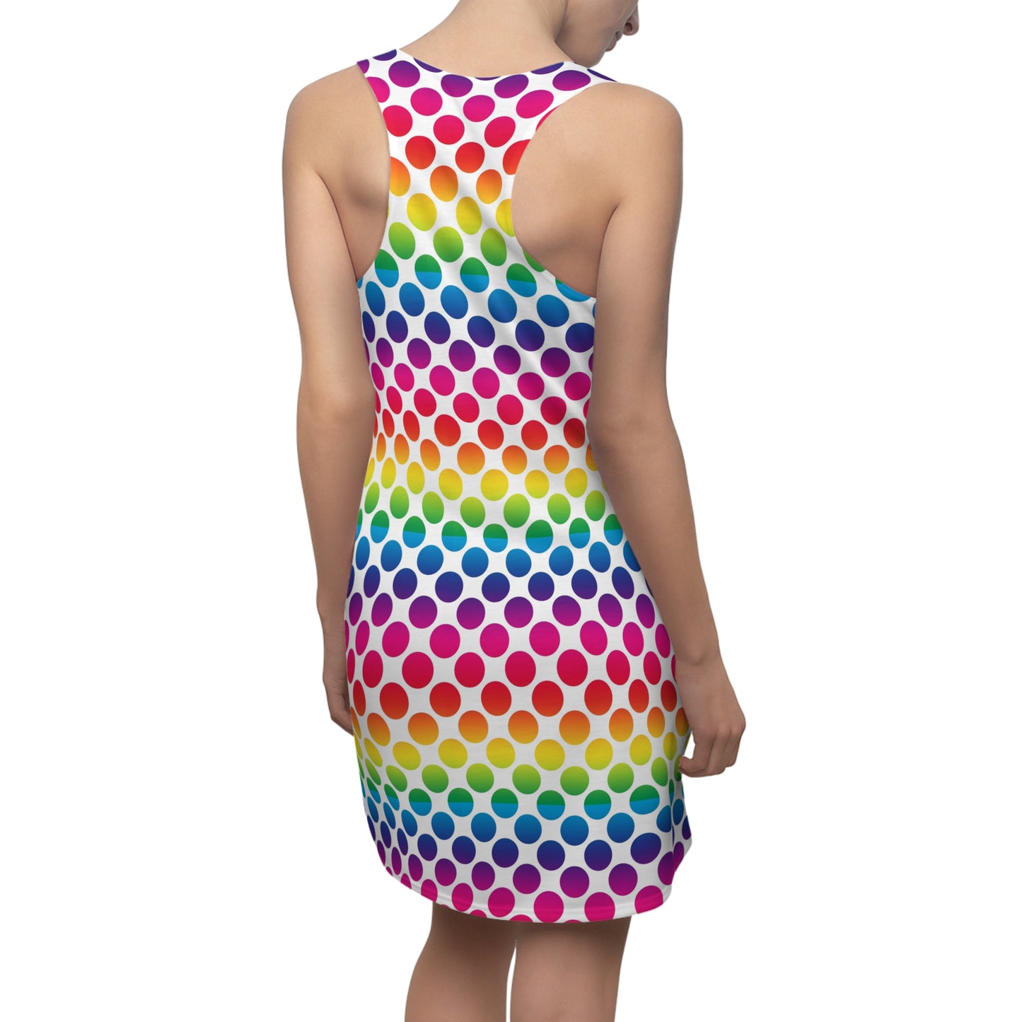 Rainbow Polka Dot Women's Racerback Dress, Colorful Summer Dress, Casual Wear, Festival Outfit, Beach Cover-Up, Gift for Her