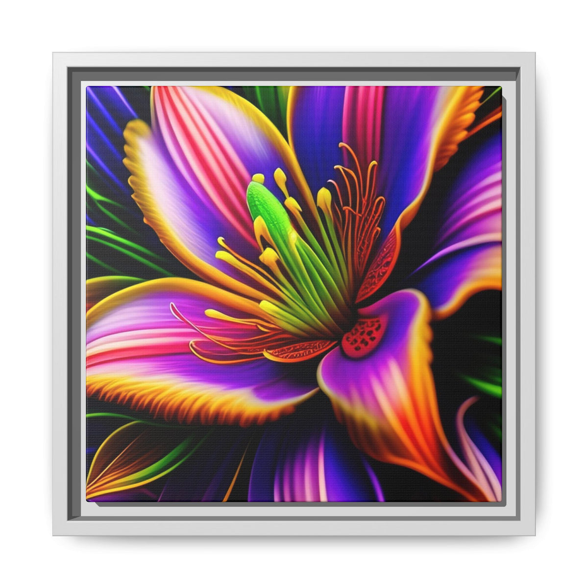 Vibrant Neon Floral Matte Canvas Print — Framed Wall Art