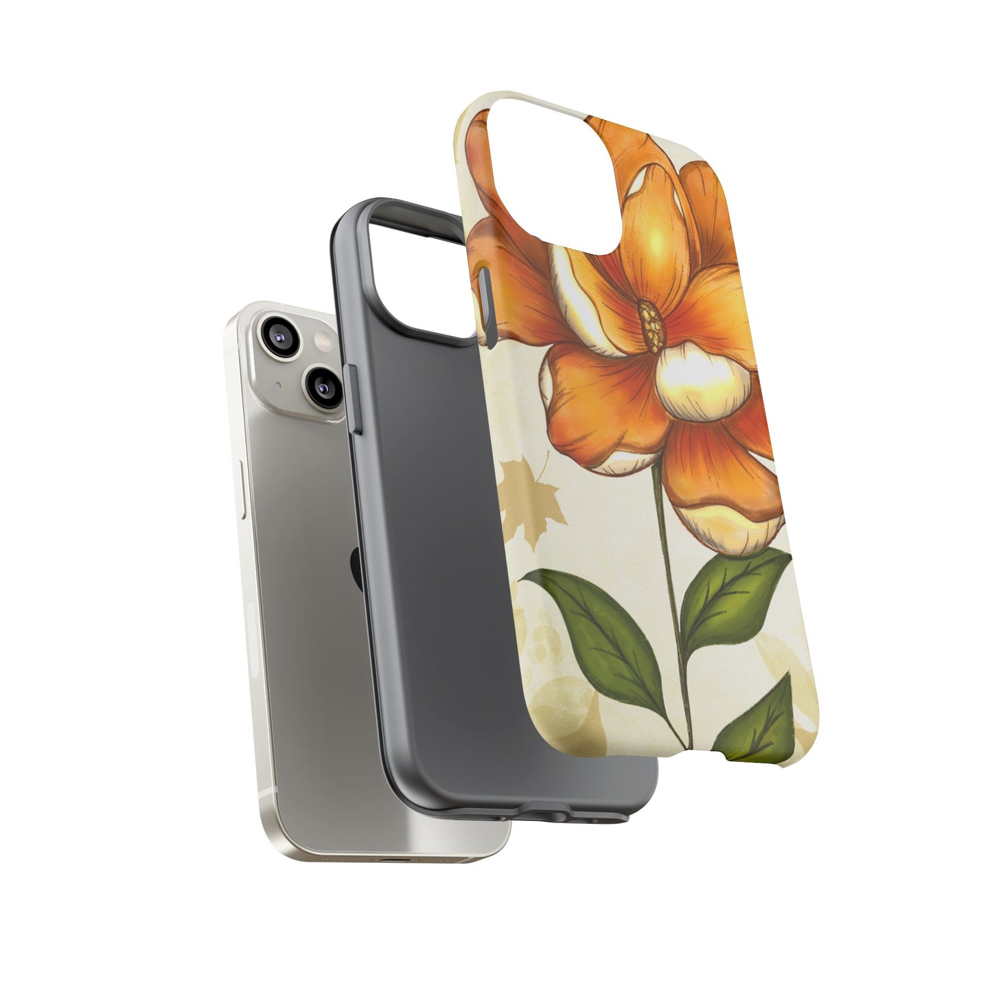 Floral Phone Case with Orange Flower Design, Tough Phone Cover, Floral Gift, Stylish Tech Accessory, Nature Lovers, Spring Vibes