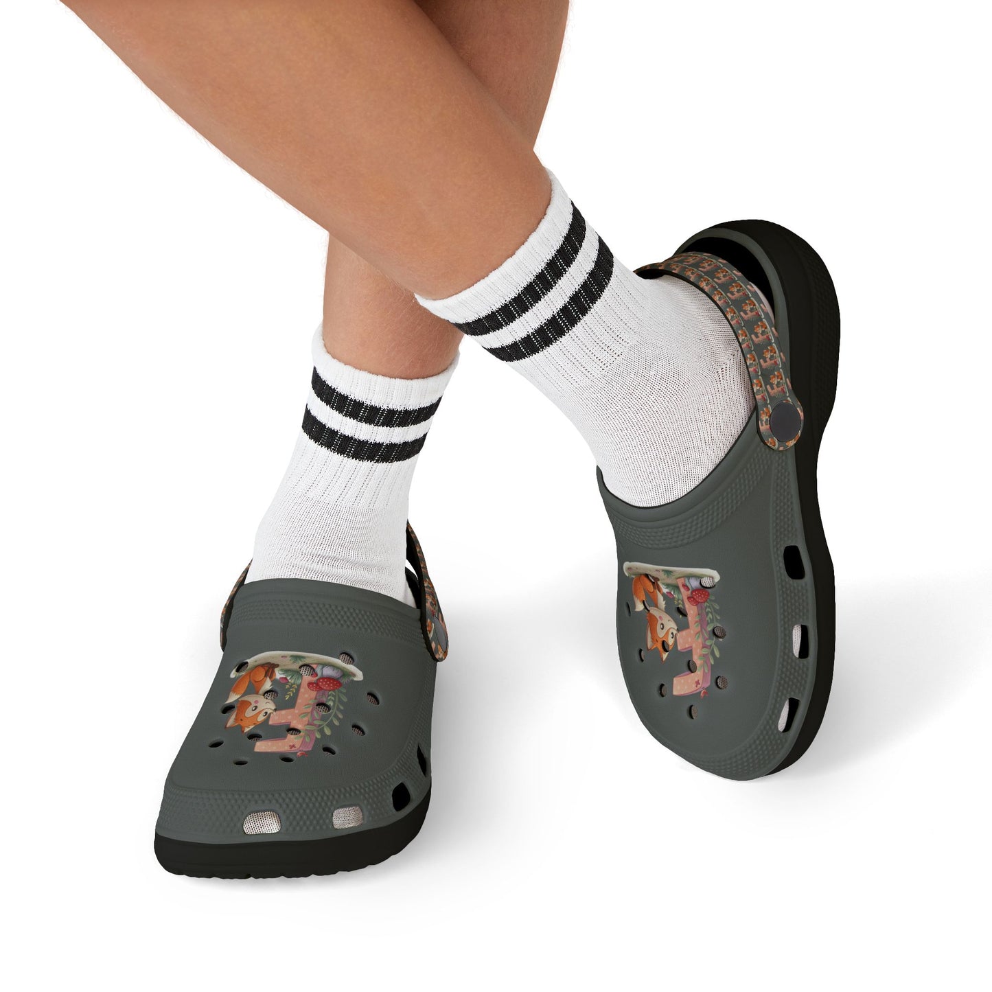 Kid's EVA Foam Clogs with Cute Fox Design - Letter F