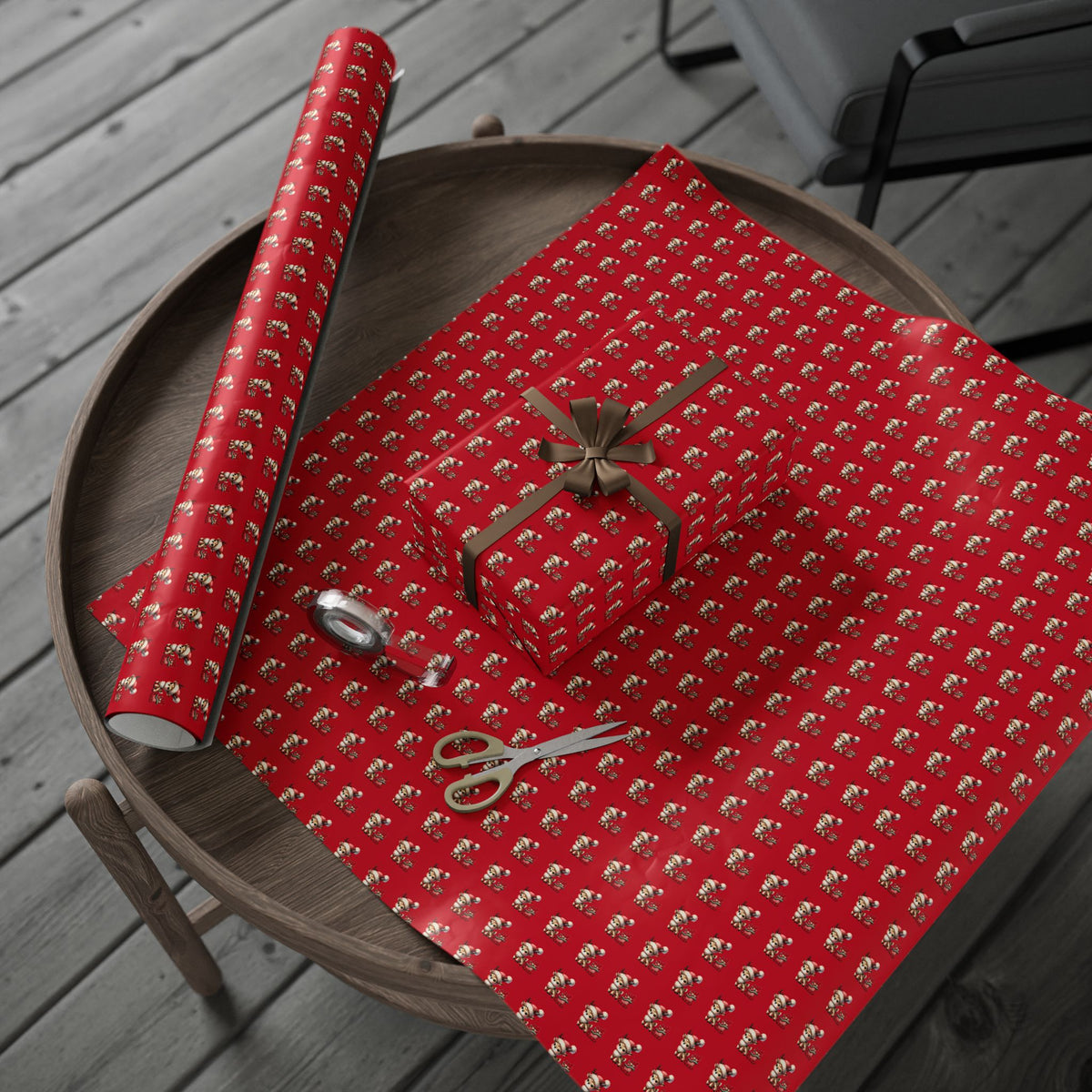 Christmas Dog Pattern Wrapping Paper – Red Holiday Gift Wrap with Cute Puppies