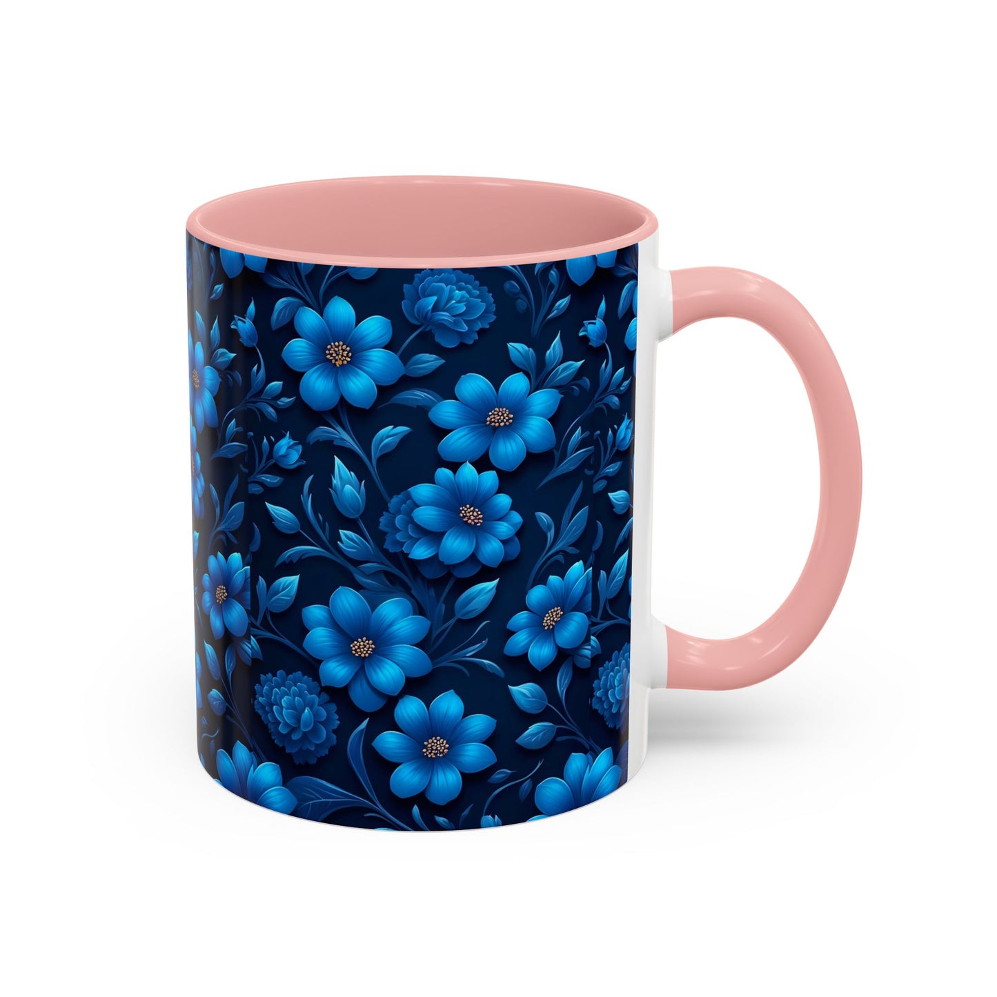 Floral Accent Coffee Mug, Blue Flower Mug, Ceramic Coffee Cup, Gift for Her, Nature-Themed Drinkware, Floral Home Decor, Unique Mug