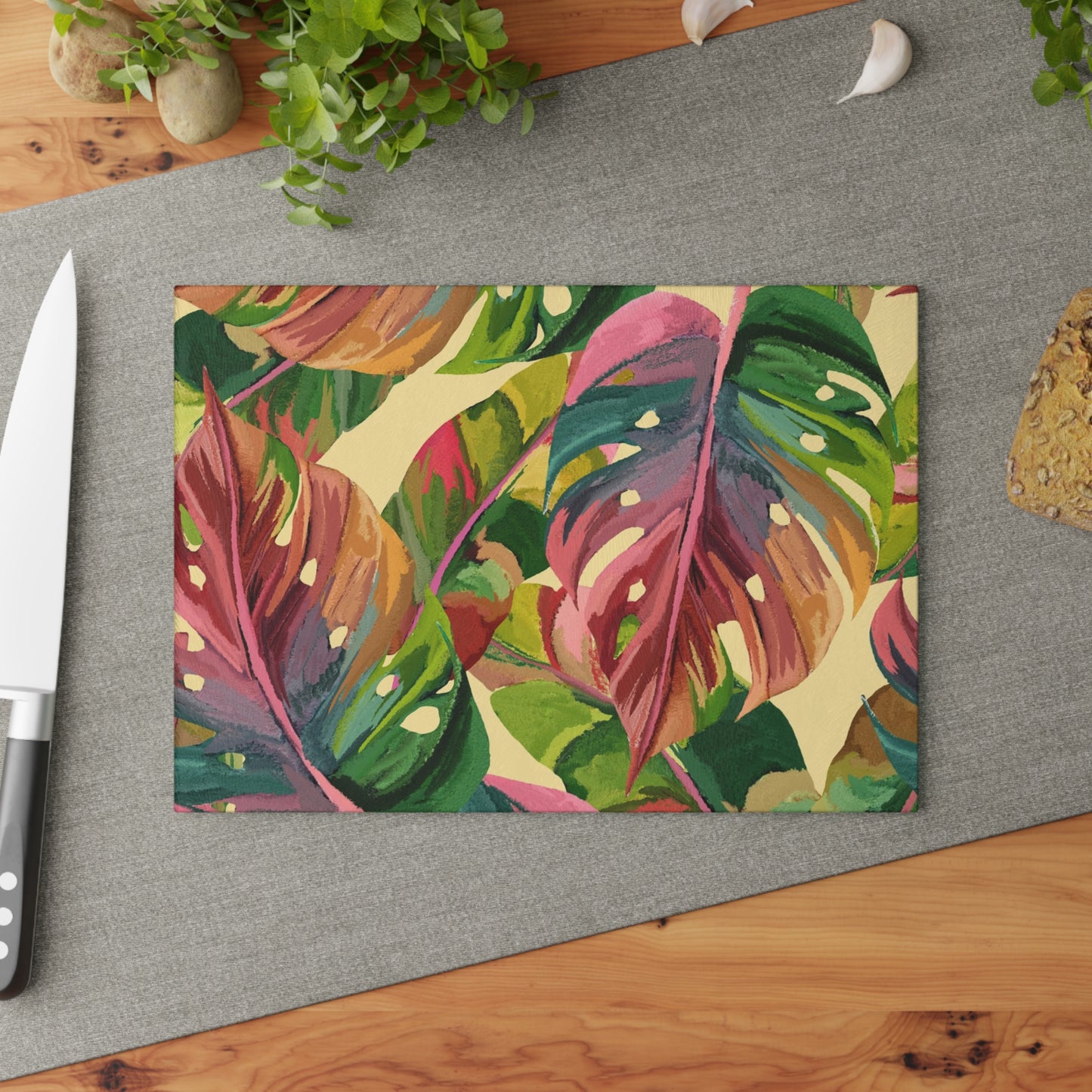 Tropical Leaf Glass Cutting Board, Kitchen Decor, Gift for Home Chefs, Nature Lover Cutting Board, Housewarming Gift