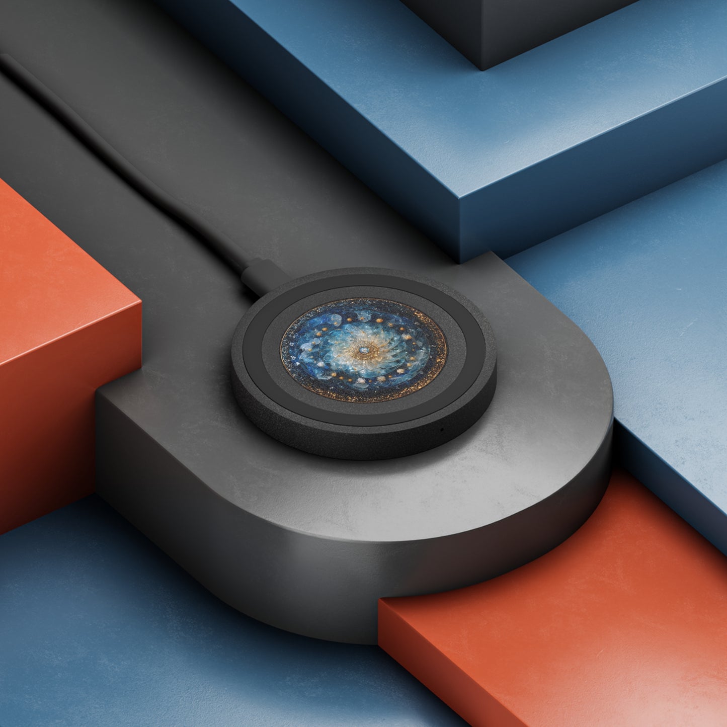Wireless Charging Pad — Blue Cosmic Mandala Design