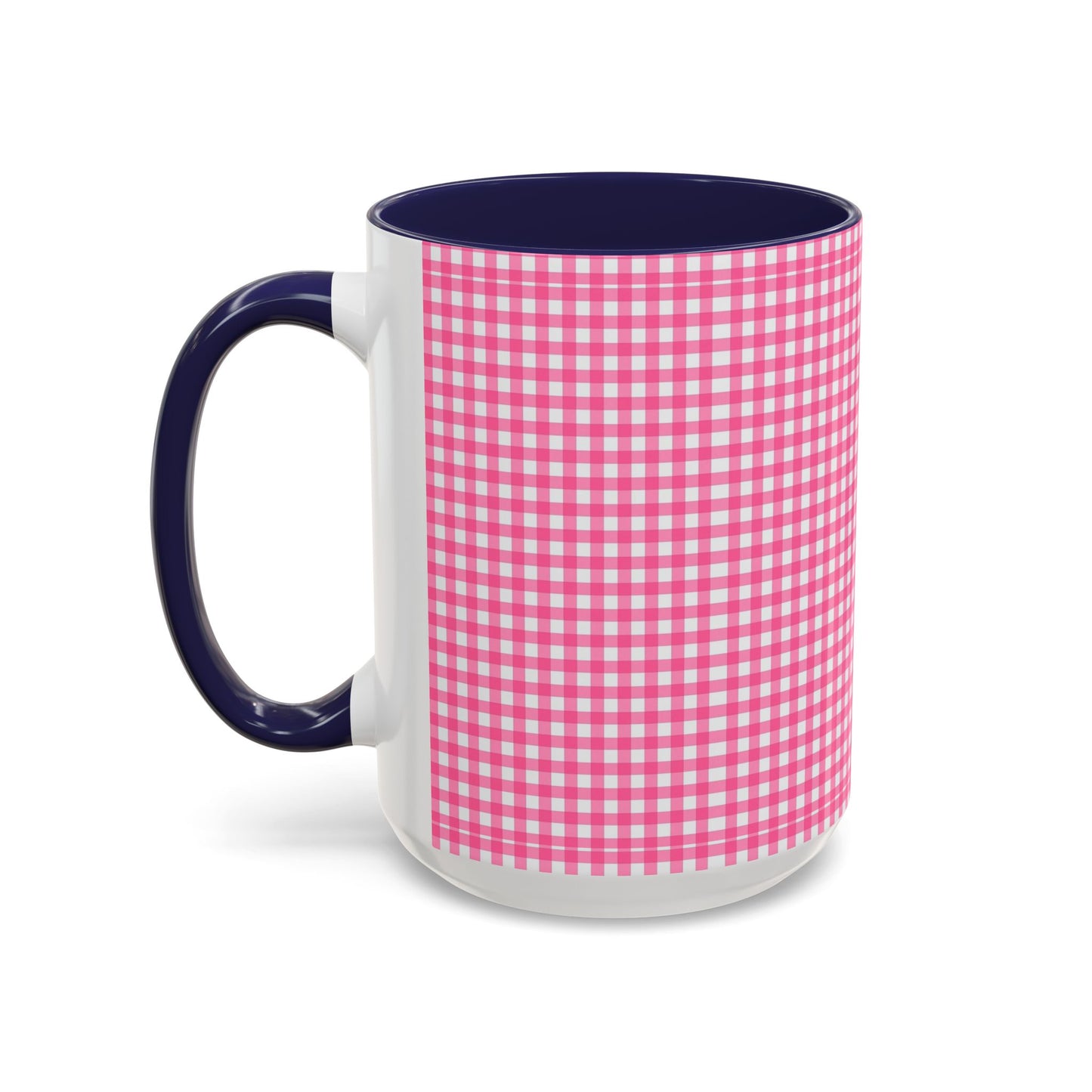 Pink Gingham Accent Coffee Mug, Cute Kitchen Decor, Gift for Coffee Lovers, Home Office Mug, Spring and Summer Vibes