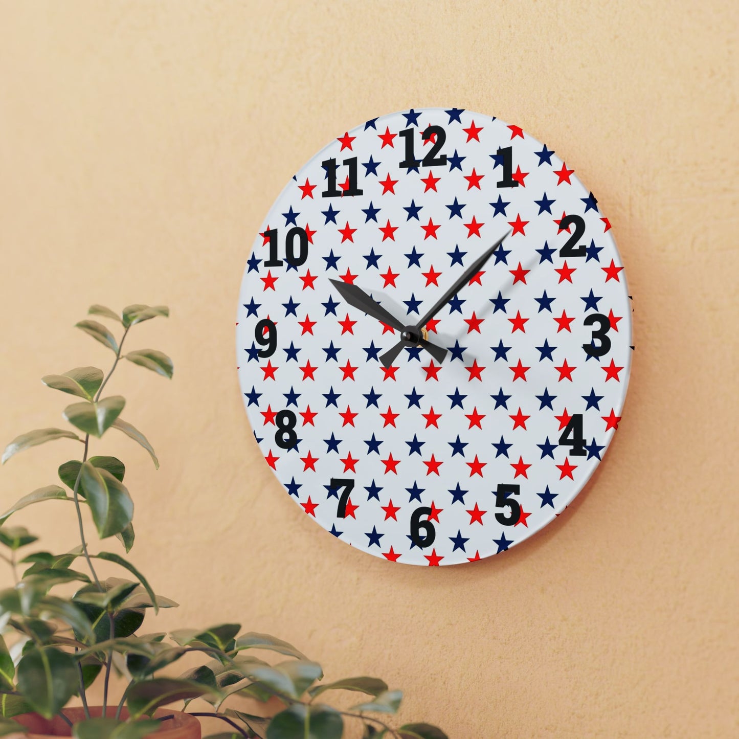 Acrylic Wall Clock stars red white and blue