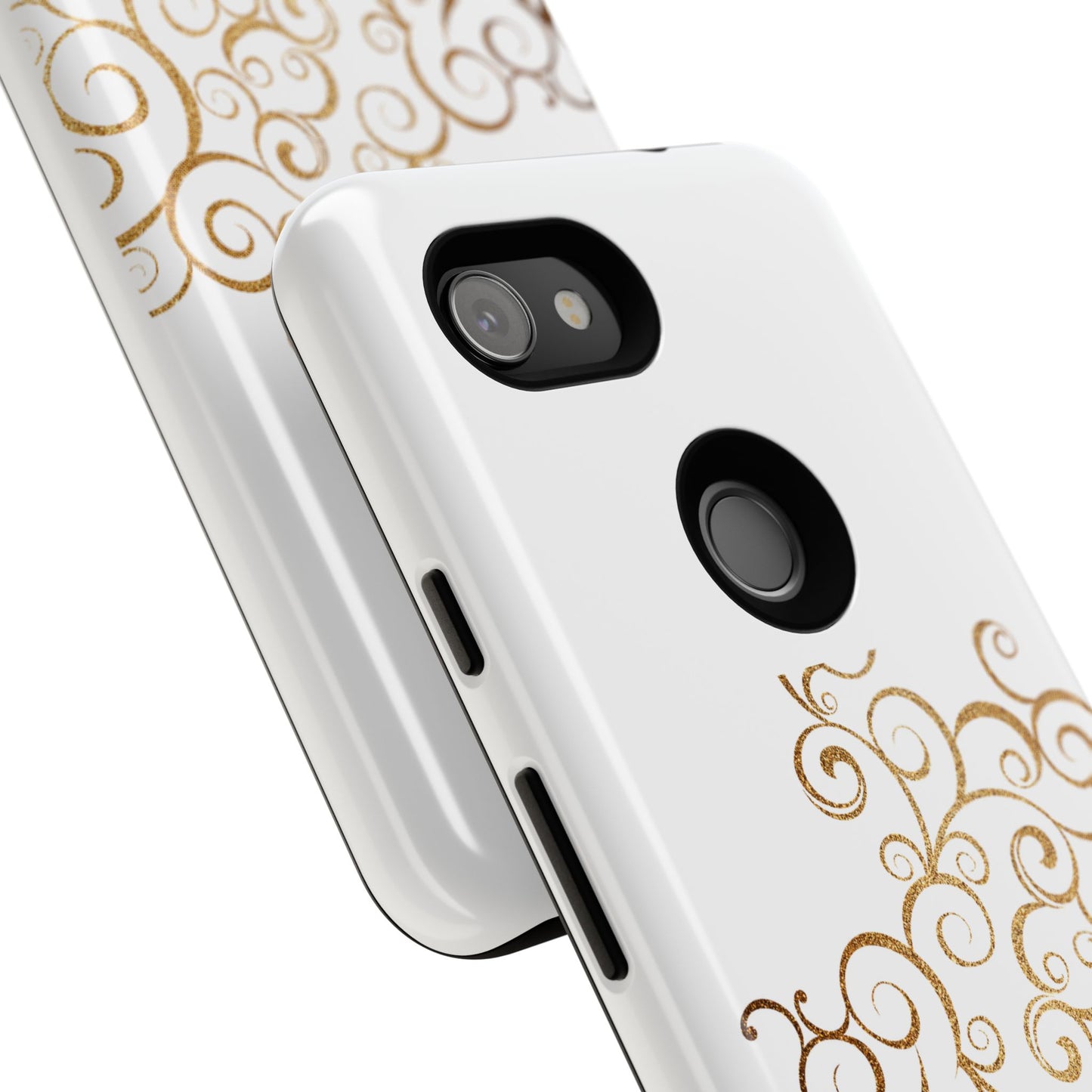 Elegant Floral Phone Case, Tough Cases, Gold Swirls, Stylish Protection, Trendy Gift, Chic Accessory