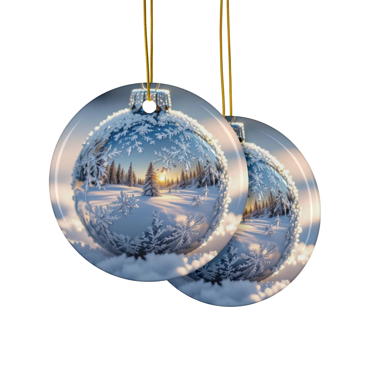 Winter Wonderland Ceramic Ornaments - 2-Sided Holiday Decor
