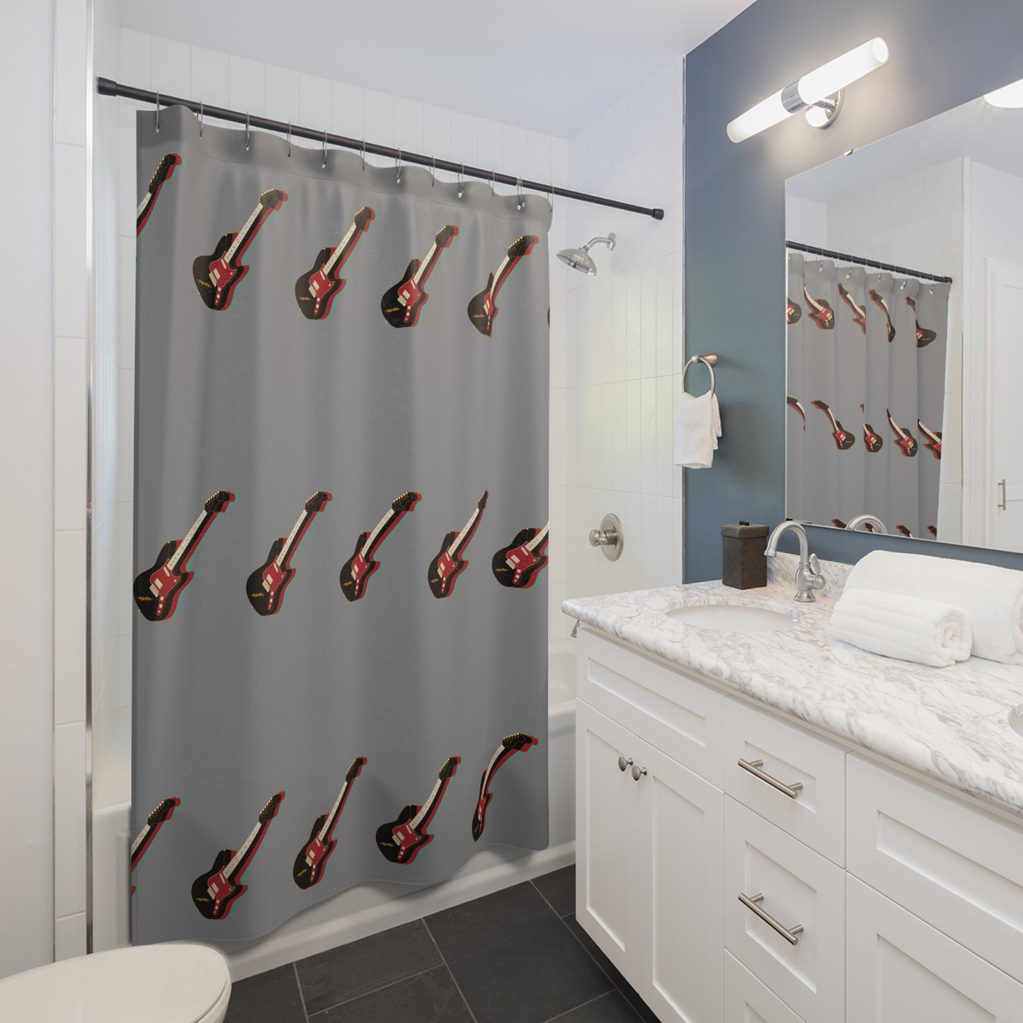 Rock & Roll Guitar Shower Curtain, Music Decor, Bathroom Accessories, Gift for Musicians, Fun Bathroom Vibe, Unique Shower Curtain