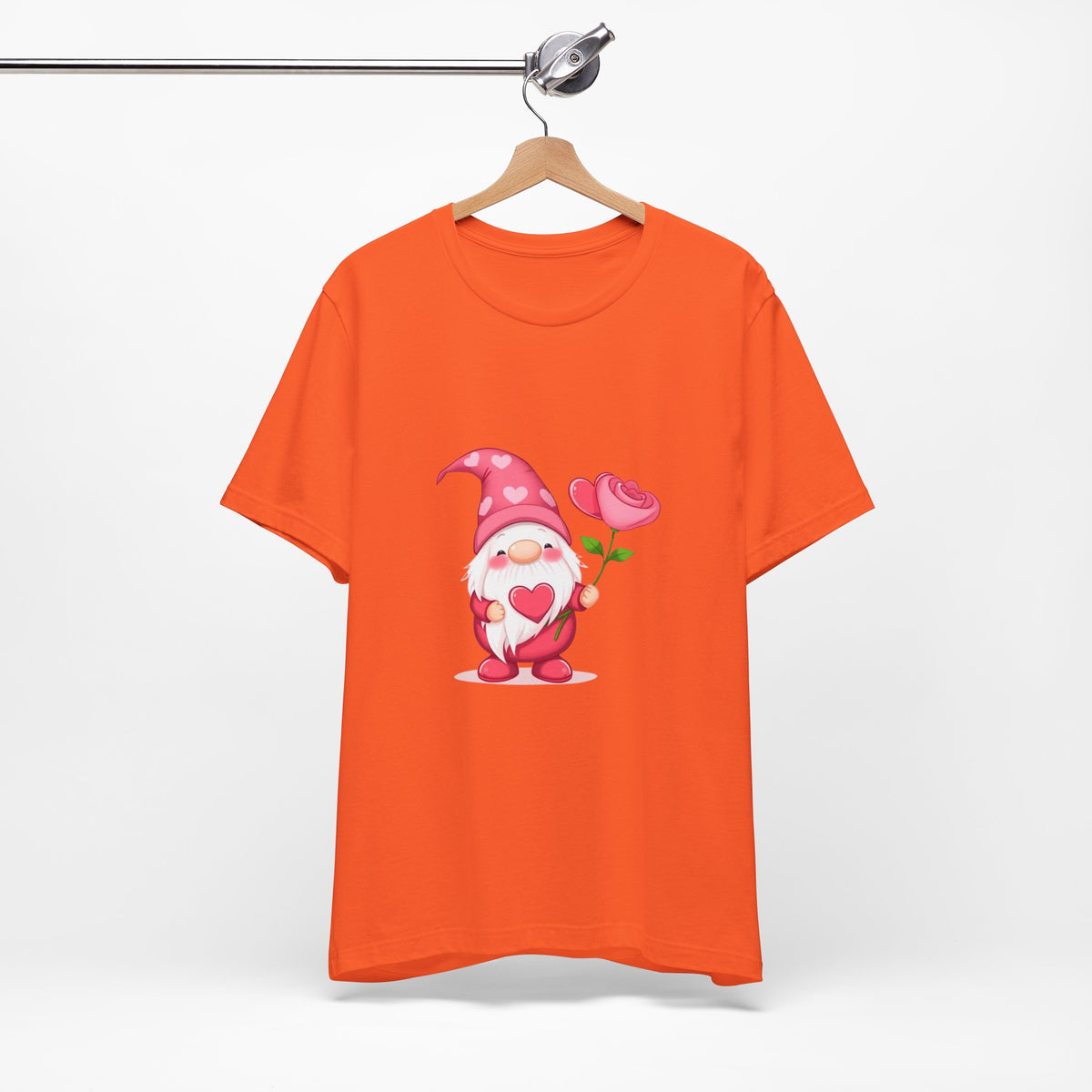 Valentine Gnome T‑Shirt — Cute Pink Gnome Holding Rose Tee