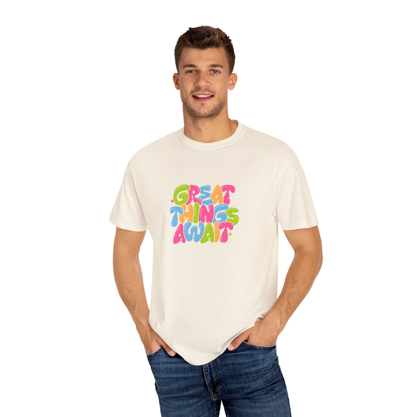 Colorful Positive Vibes T-Shirt, Great Things Await Tee
