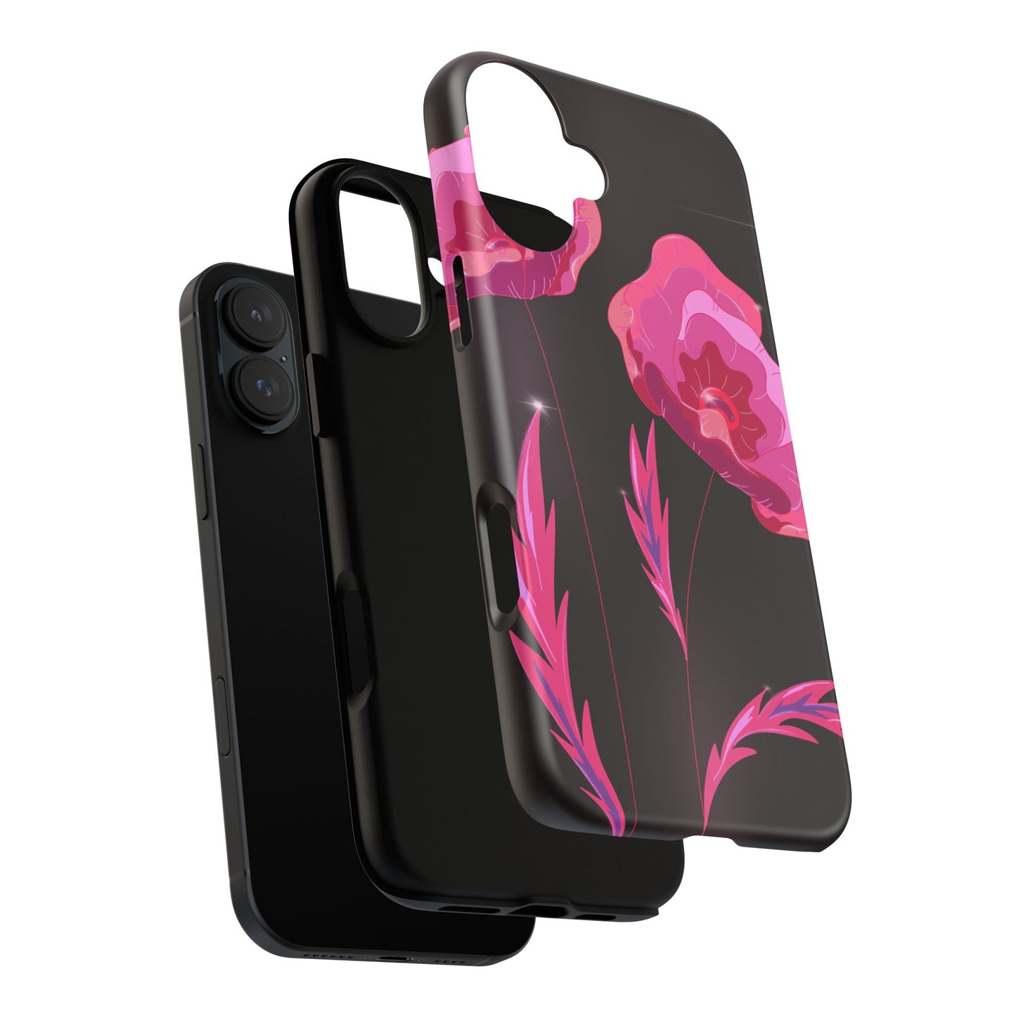 Floral iPhone Case | Tough Cases with Pink Poppy Design, Elegant Flower Phone Cover, Gift for Her, Spring Accessories, Chic Tech