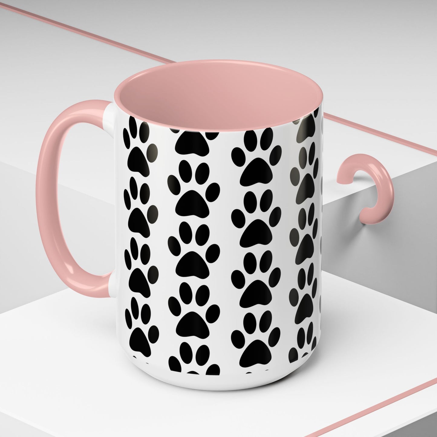 Paw Print Accent Coffee Mug - Dog Lover Gift, Black and White Pet Mug, Cute Animal Decor, Personalized Pet Owner Present, Coffee Tea Cup