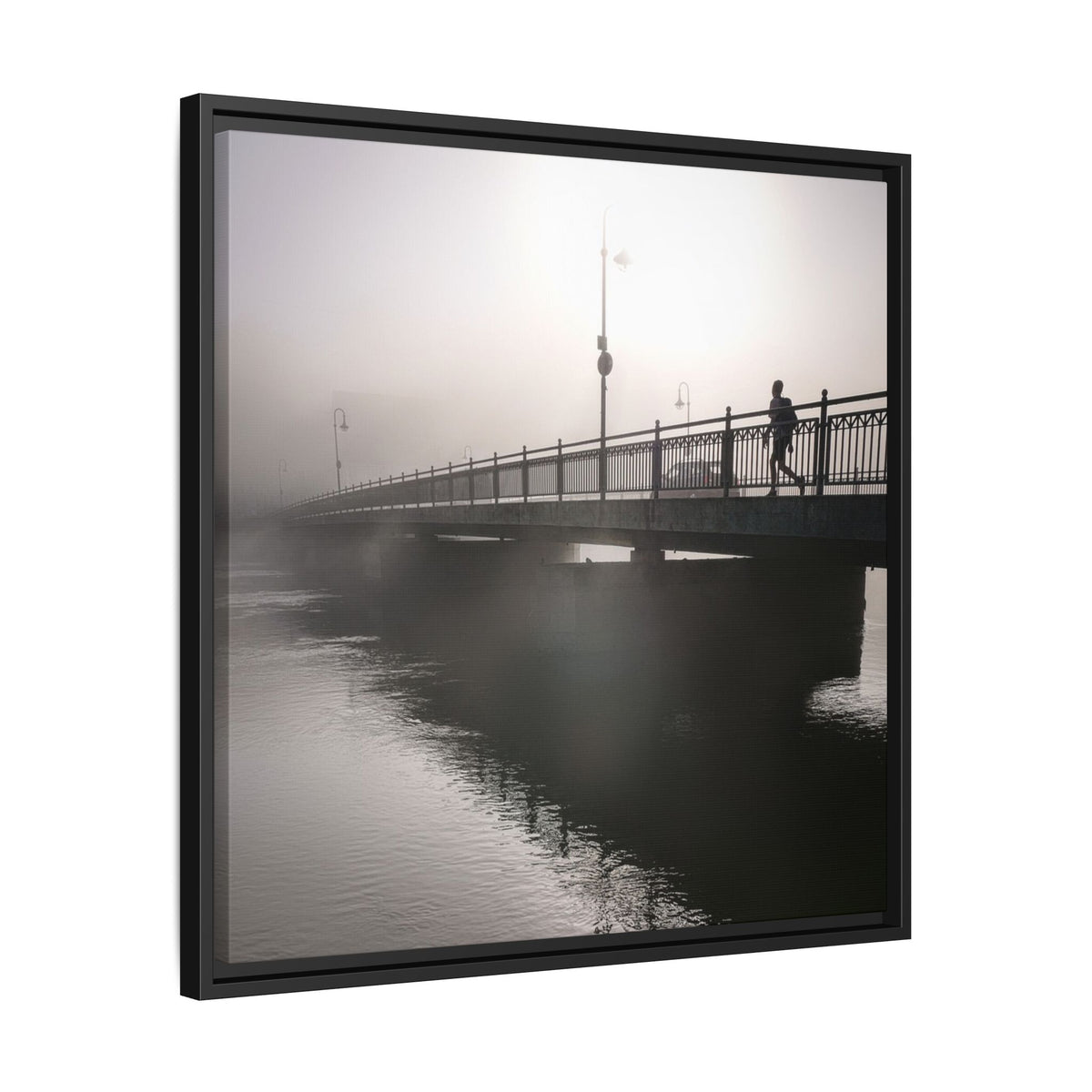 Framed Matte Canvas - Foggy Bridge Black & White Photography