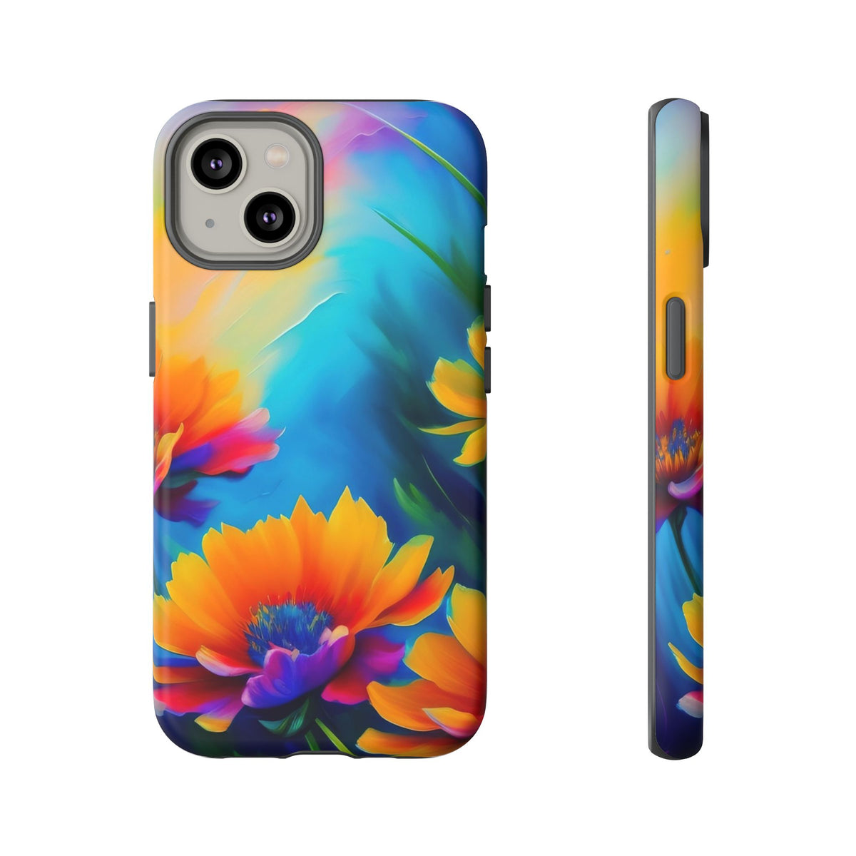 Floral Burst Tough Phone Case — Vibrant Watercolor Flowers Protective Cover