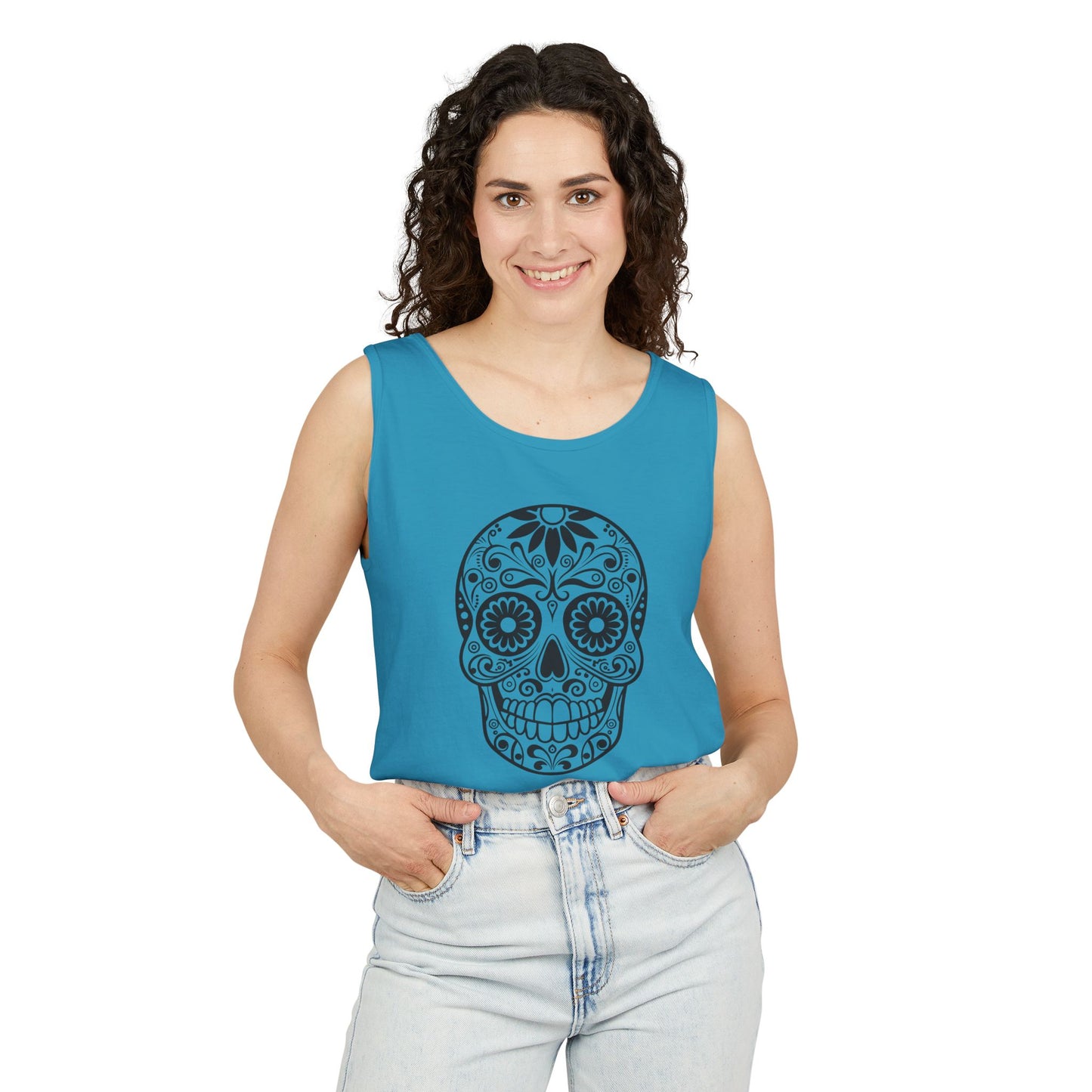 Skull Design Tank Top - Unisex, Cotton Muscle Tee for Festivals