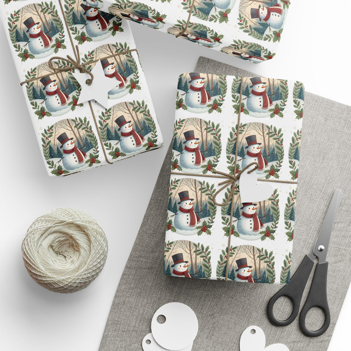 Snowman Wreath Christmas Wrapping Paper Roll — Festive Holiday Gift Wrap