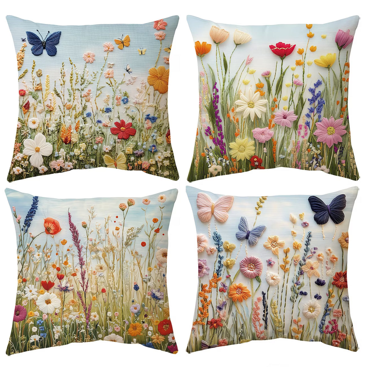 FLASH DEAL - Get them while they last. Set Of 4, Short Plush Butterfly Floral Throw Pillow Covers