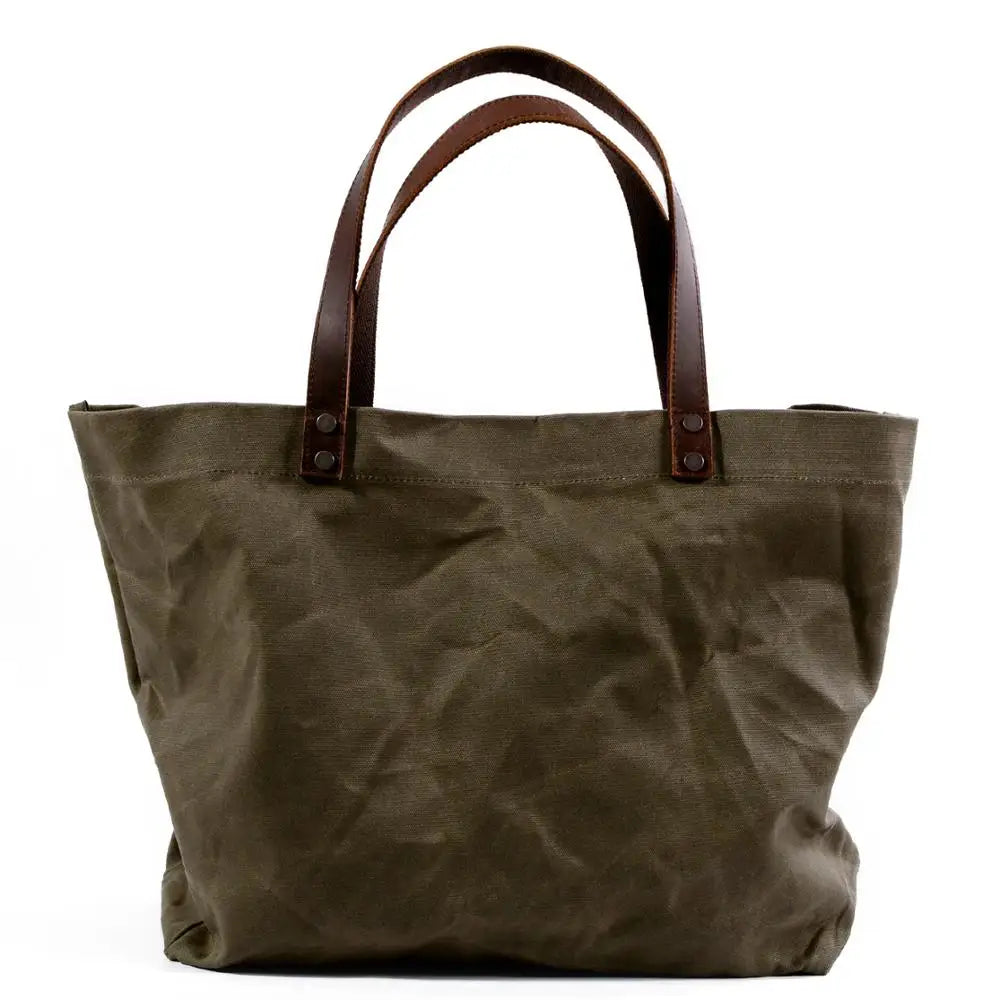 Waterproof Oil Wax Canvas Handbag Fashion Tote Bag Cross Section Large Capacity Shopping Bag Shoulder Bag