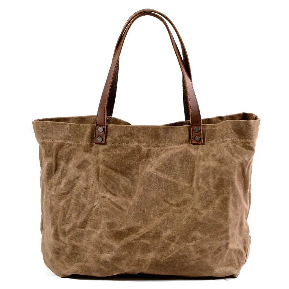 Waterproof Oil Wax Canvas Handbag Fashion Tote Bag Cross Section Large Capacity Shopping Bag Shoulder Bag