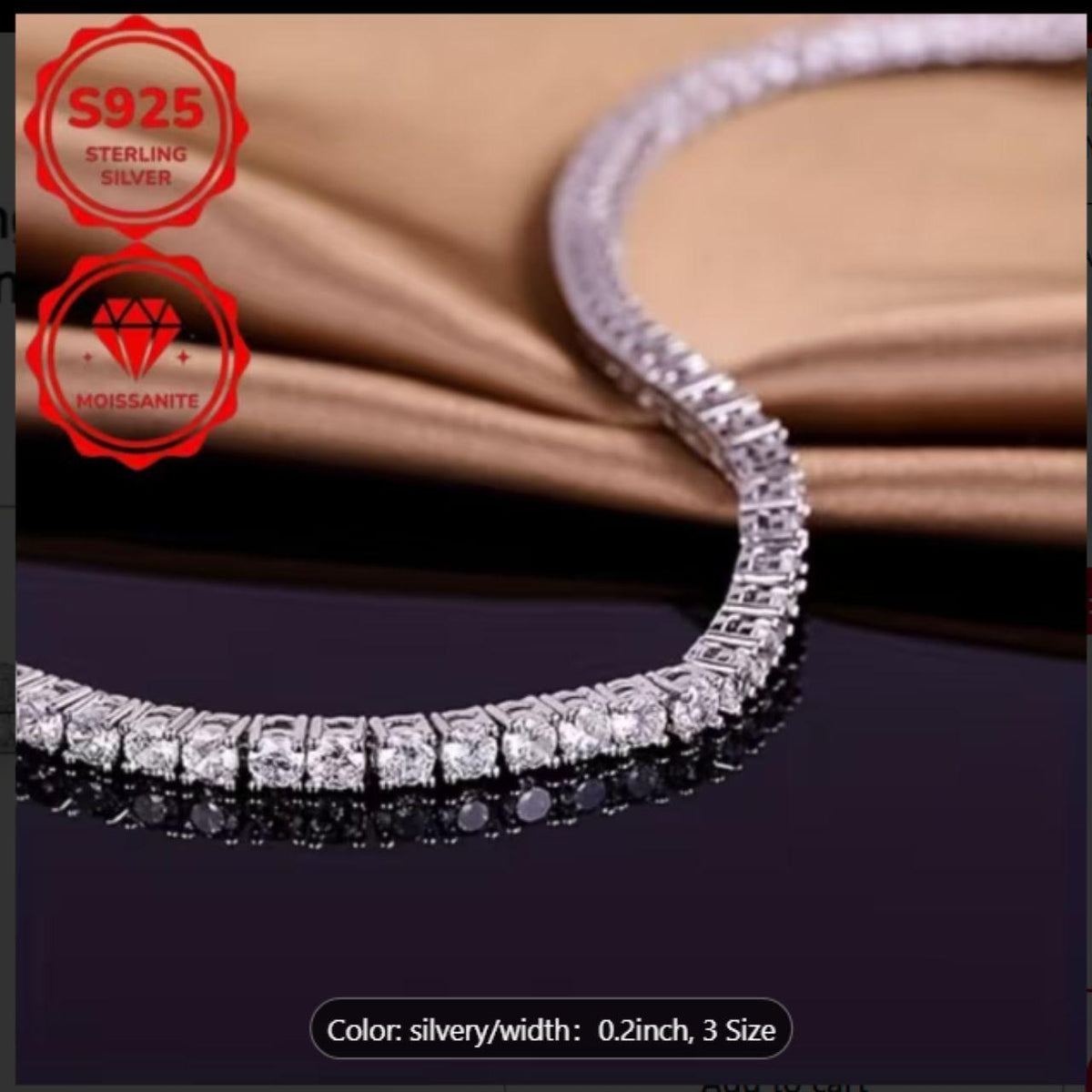 Elegant S925 Silver Moissanite Tennis Bracelet 7 1/4 inches