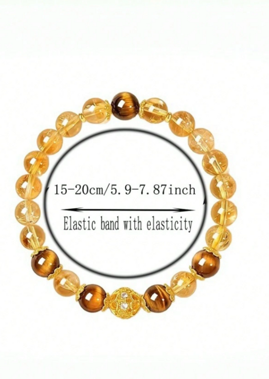 Vintage Boho Style Tiger Eye & Yellow Crystal Beaded Bracelet